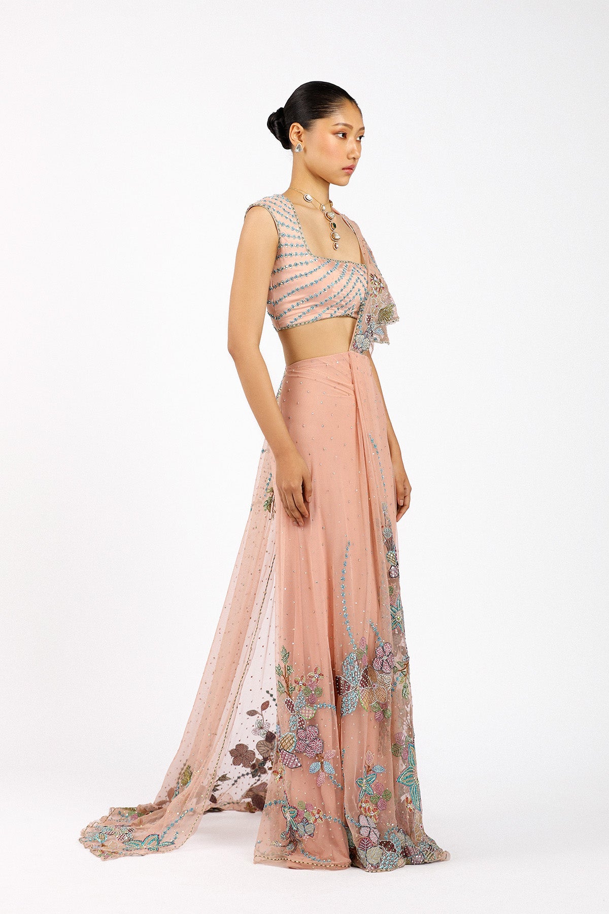 Percilia - Peach Tulle Saree