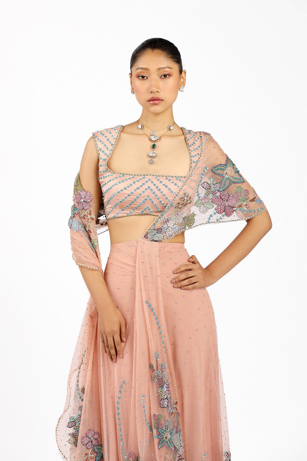 Percilia - Peach Tulle Saree