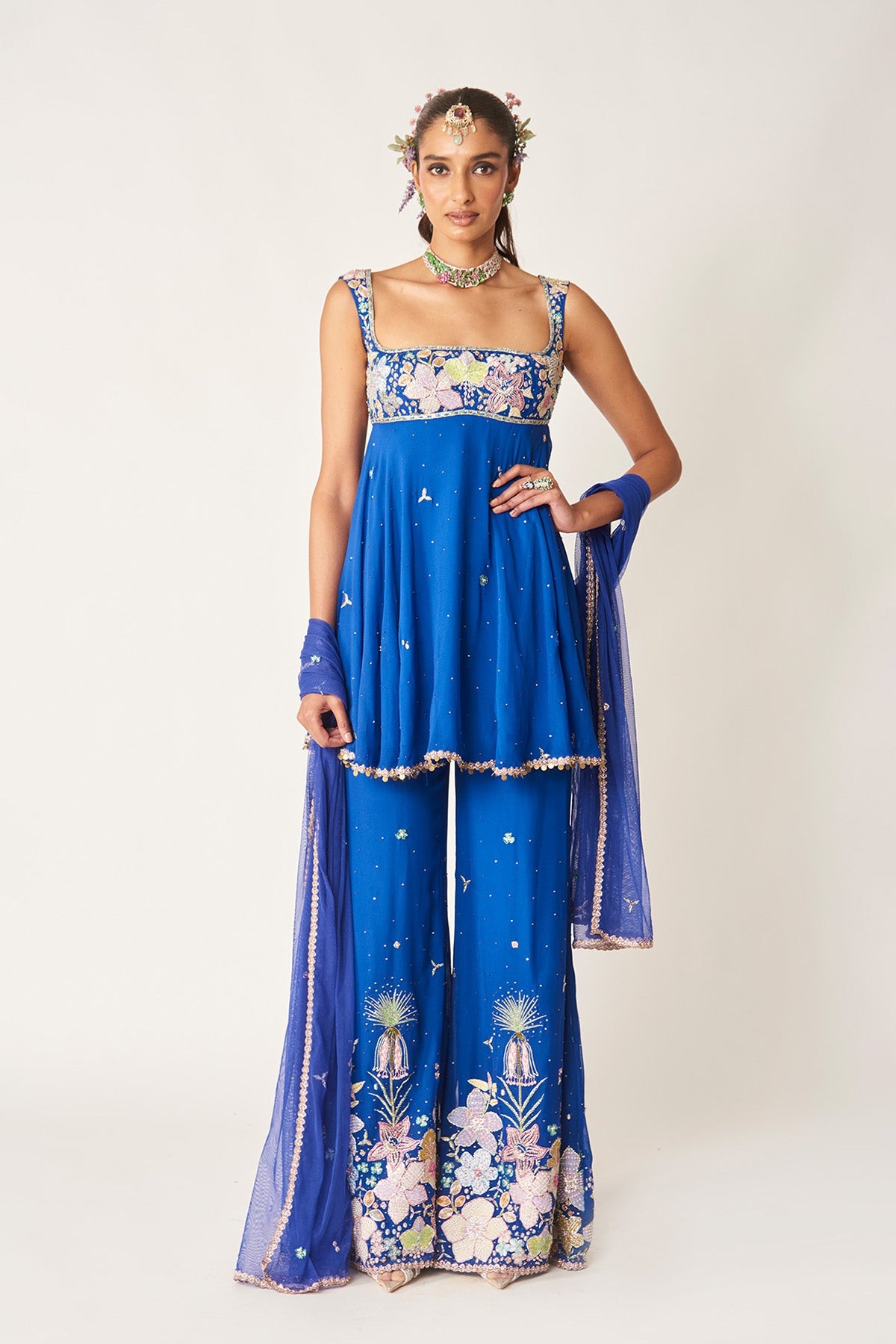 Payal Shah In Bleuciel - Persian Blue Georgette Sharara