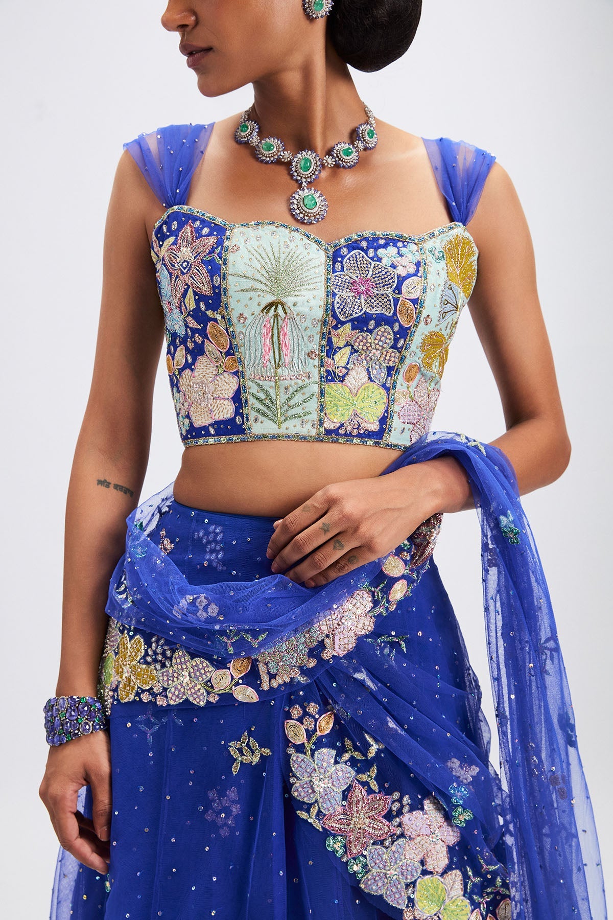 Azalée - Persian Blue Tulle Saree Lehenga