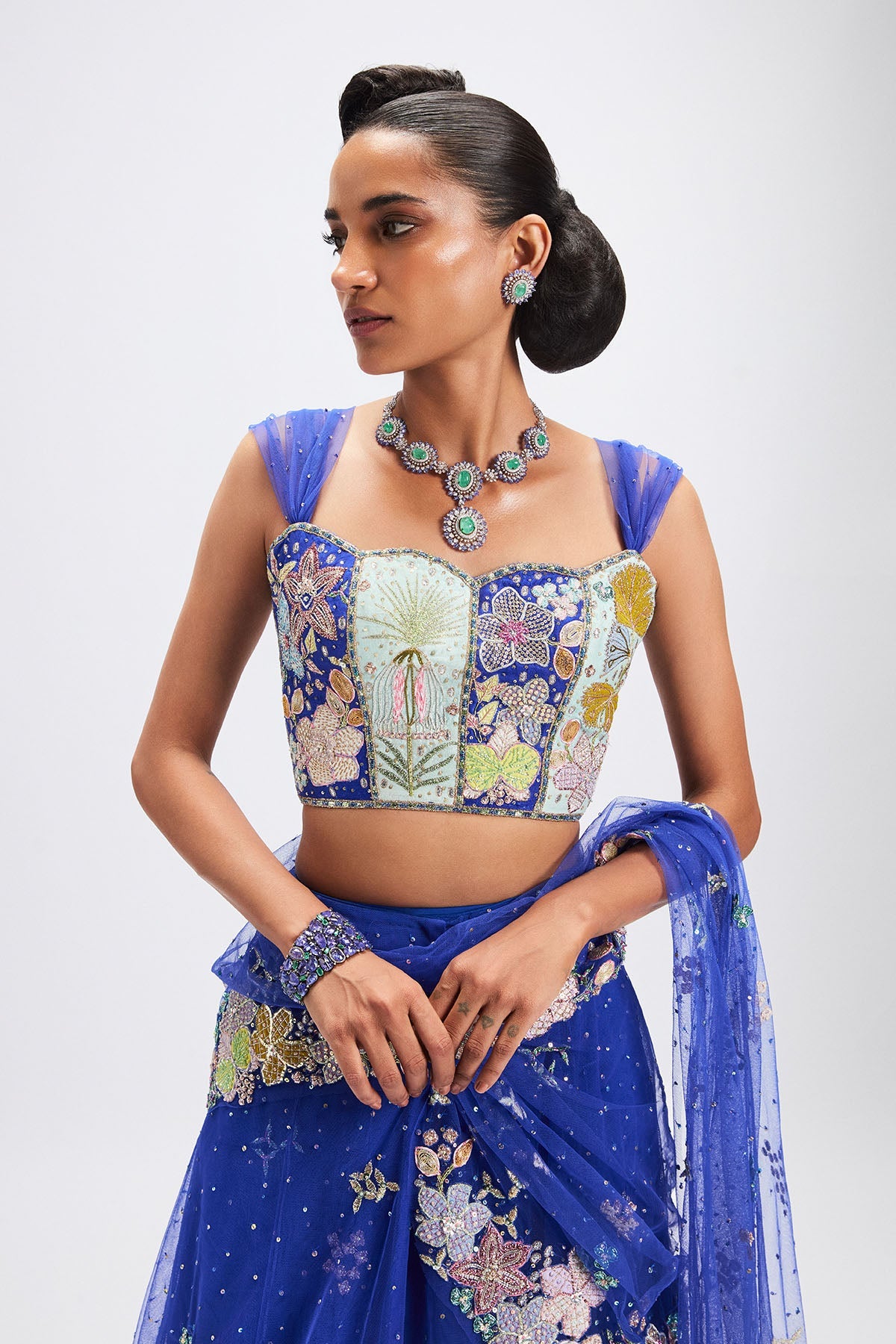 Azalée - Persian Blue Tulle Saree Lehenga