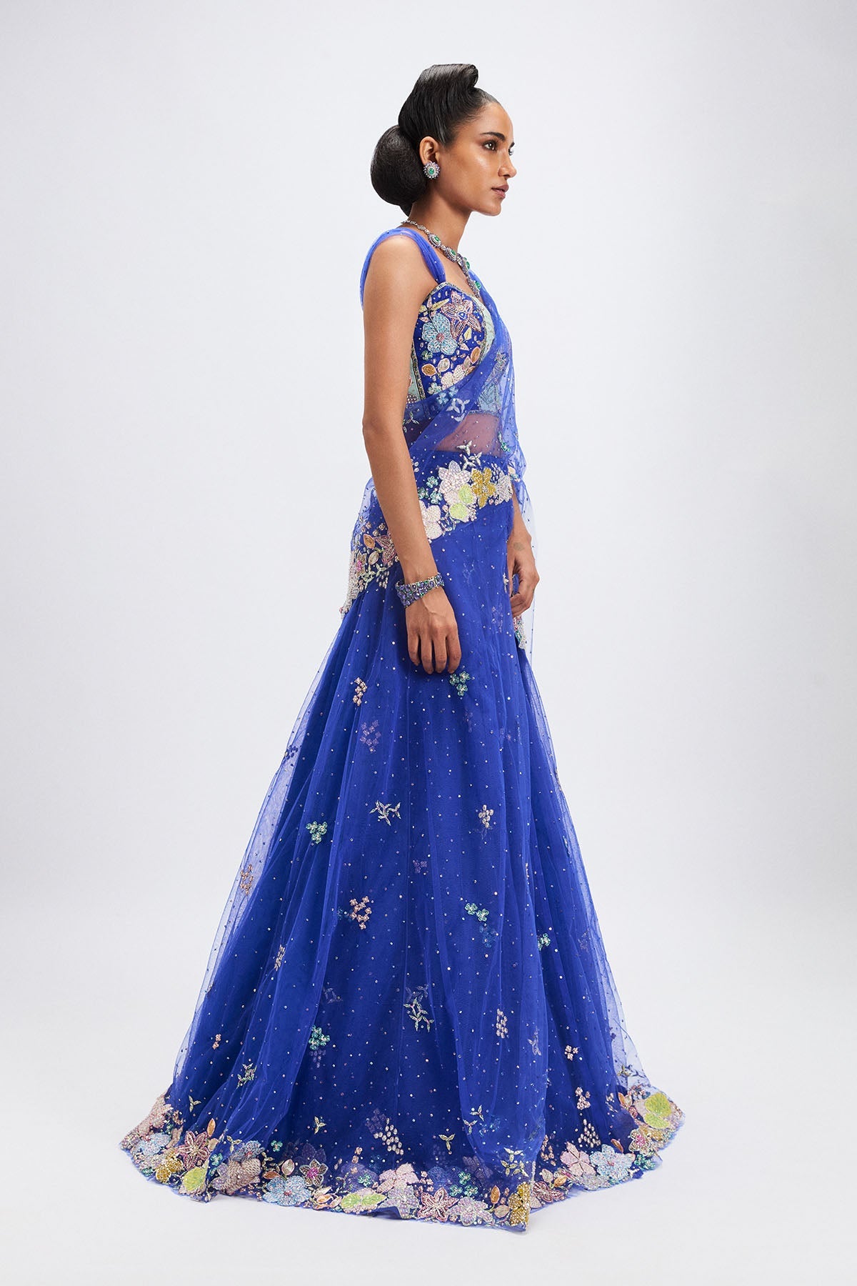 Azalée - Persian Blue Tulle Saree Lehenga