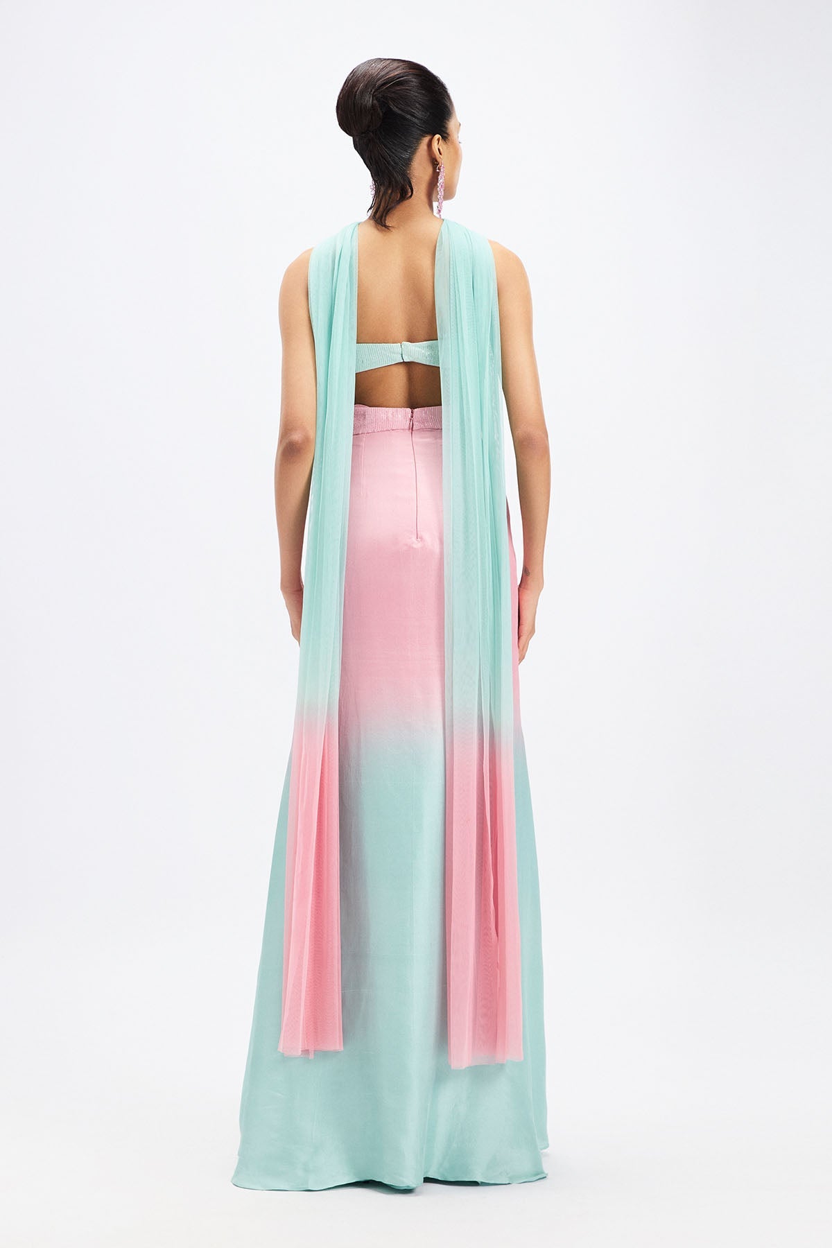 Geranium - Pink Aqua Ombre Dupion Silk Gown