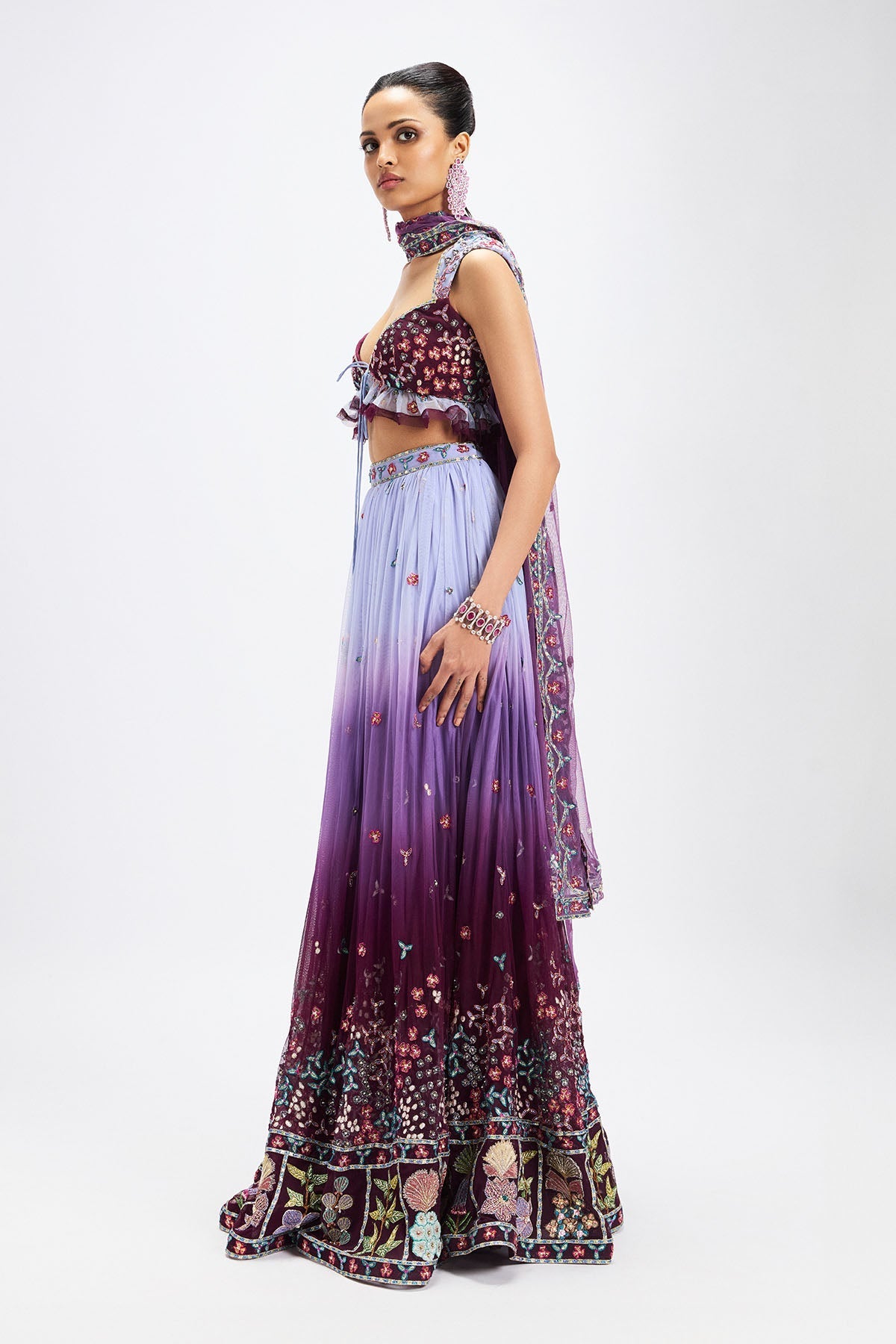 Amétrine - Plum- Dusk Blue Tulle Lehenga