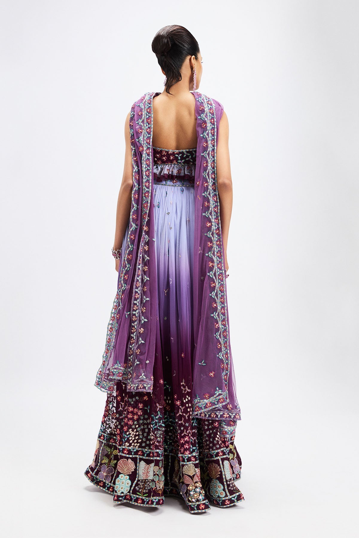 Amétrine - Plum- Dusk Blue Tulle Lehenga