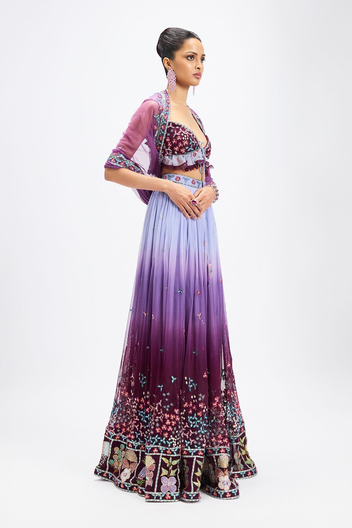 Amétrine - Plum- Dusk Blue Tulle Lehenga