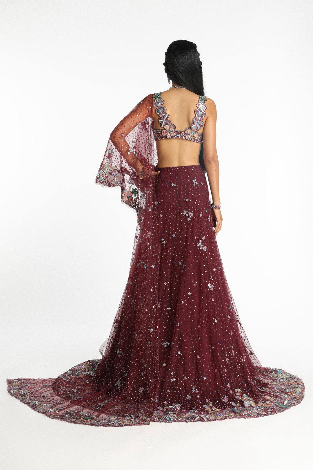 Mireille - plum tulle saree lehenga