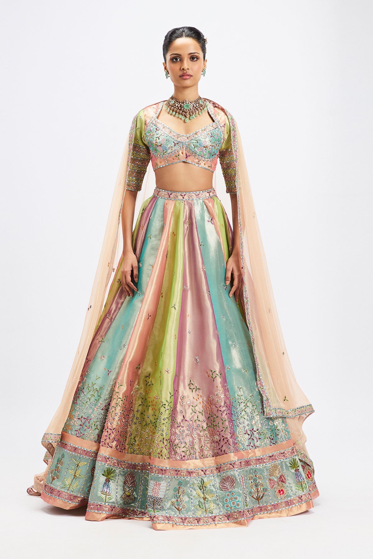 Camélia - Pop Multicoloured Tissue Lehenga