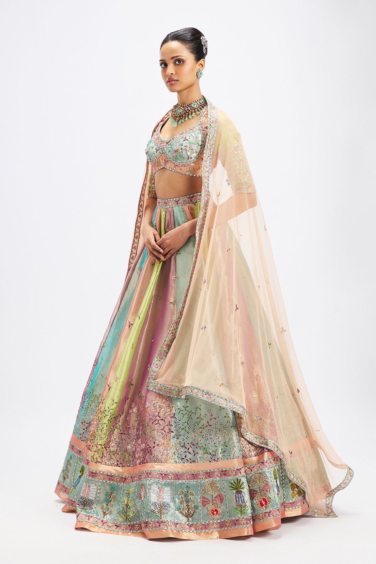 Camélia - Pop Multicoloured Tissue Lehenga