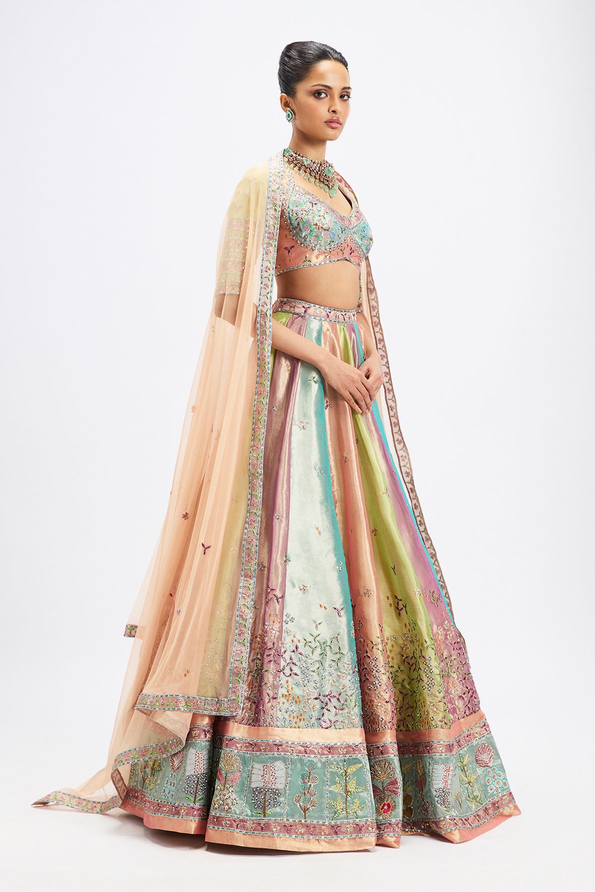 Camélia - Pop Multicoloured Tissue Lehenga