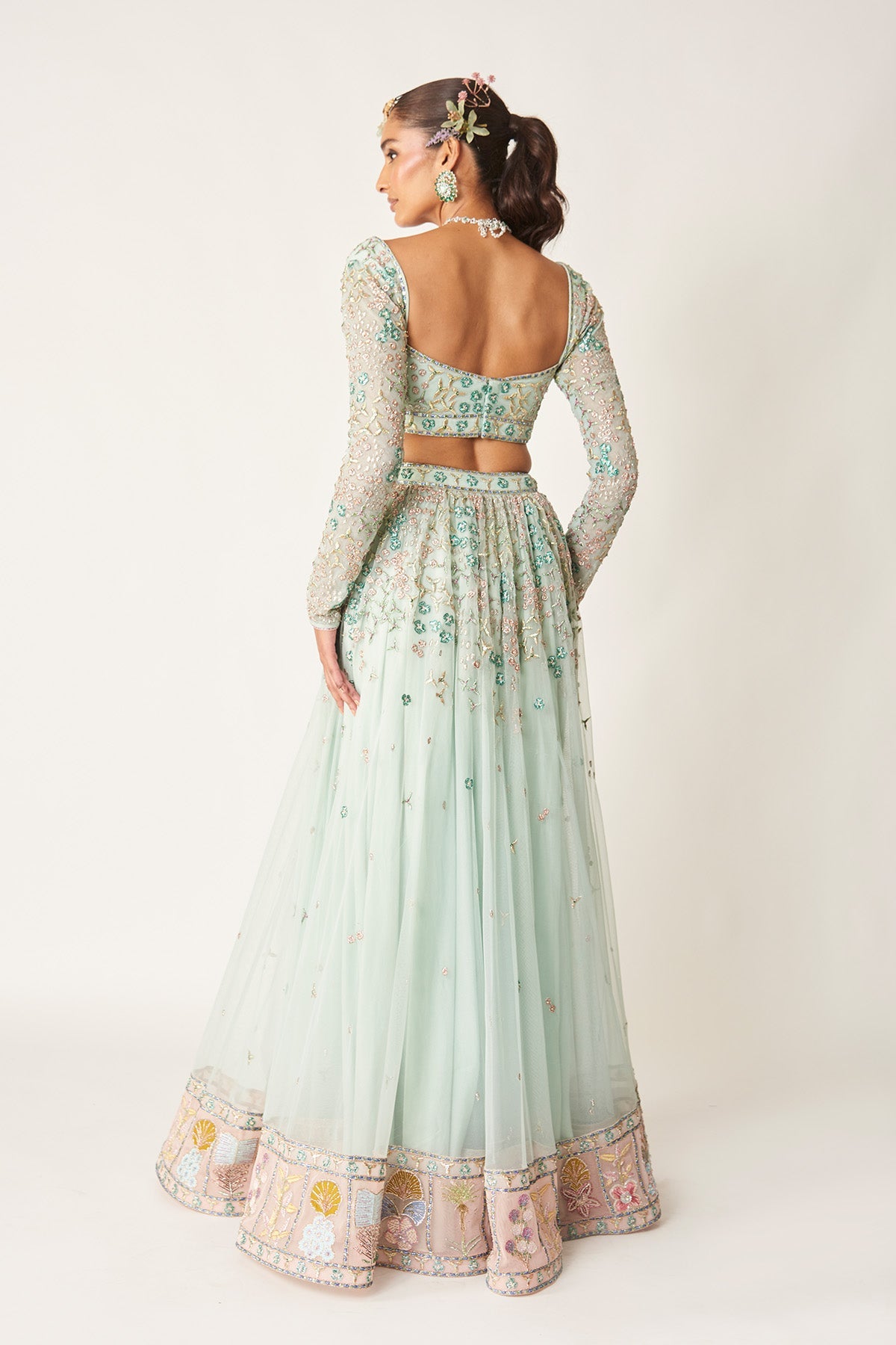 Verlise - Powder Blue Tulle Lehenga