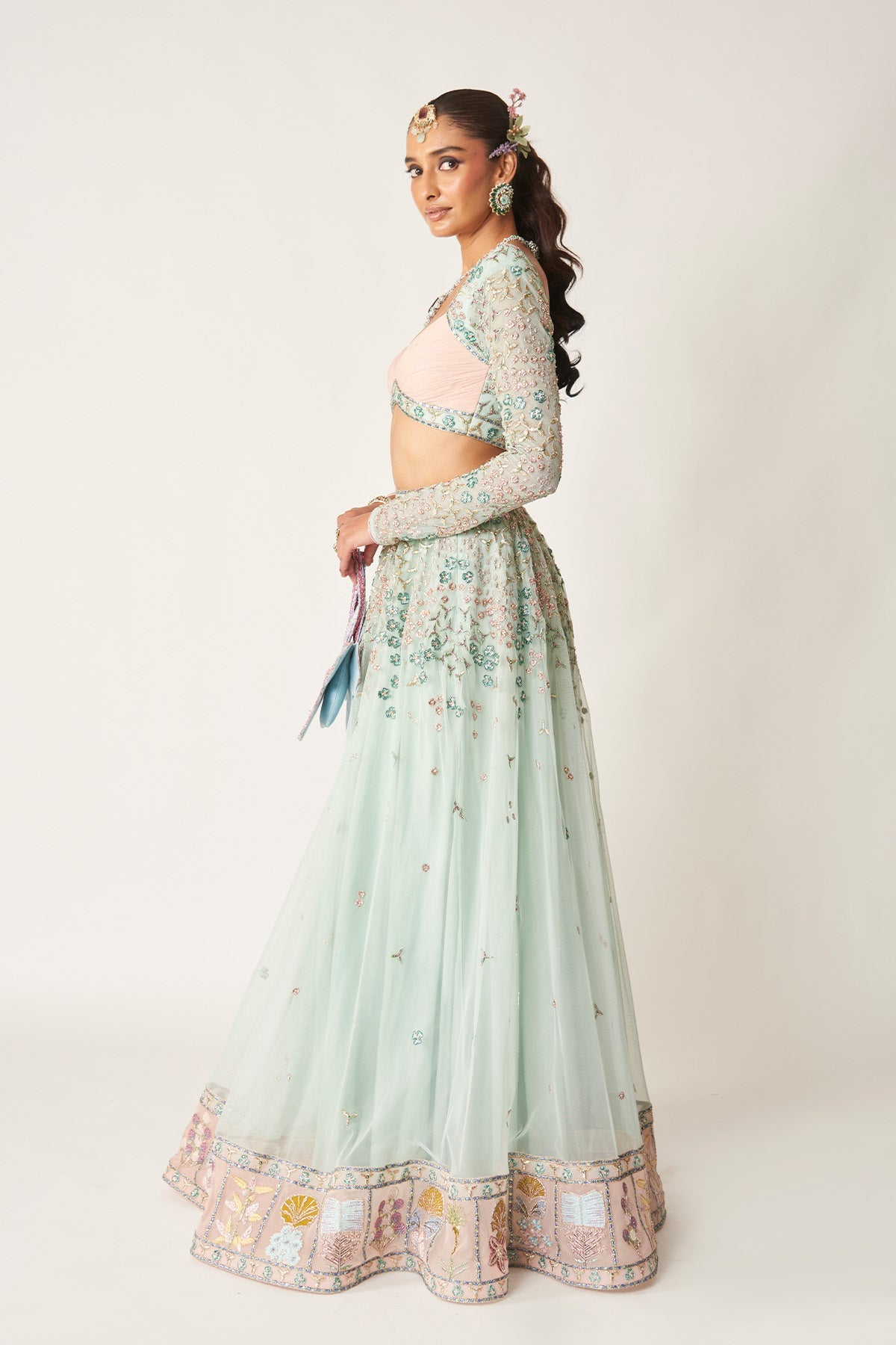 Verlise - Powder Blue Tulle Lehenga