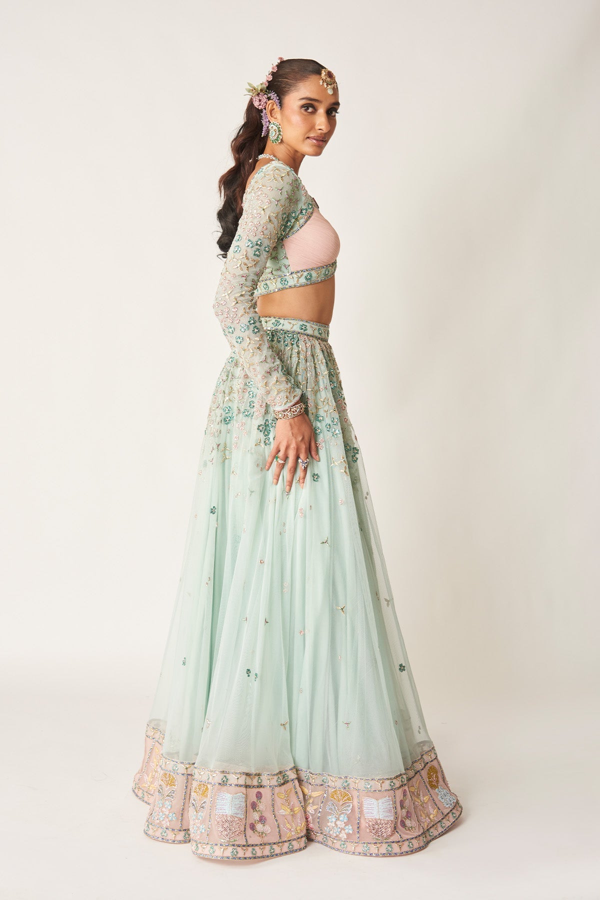 Verlise - Powder Blue Tulle Lehenga