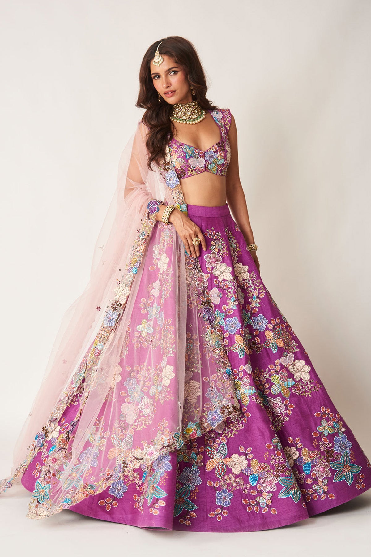 Aubrielle - Purple Raw Silk Lehenga