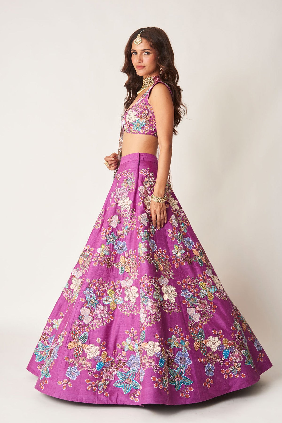 Aubrielle - Purple Raw Silk Lehenga