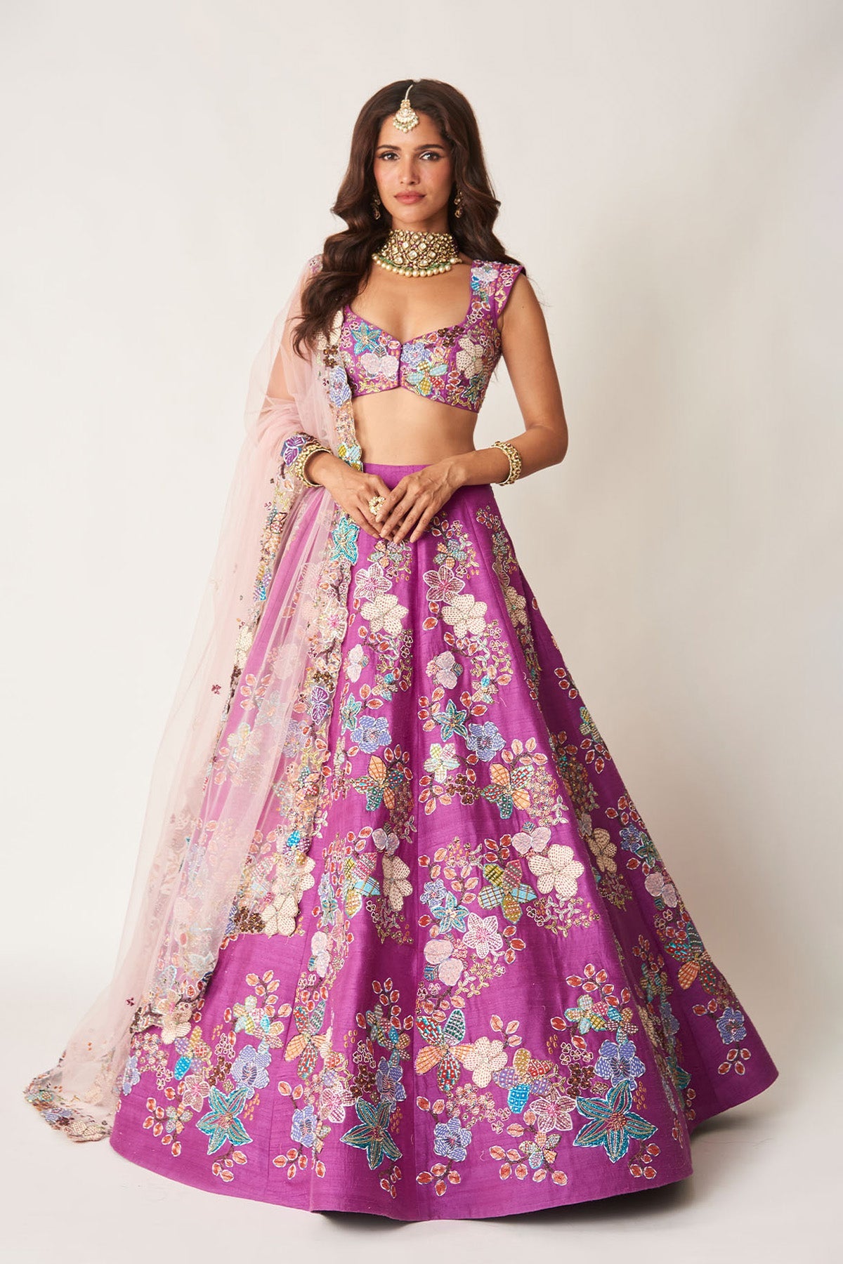 Aubrielle - Purple Raw Silk Lehenga