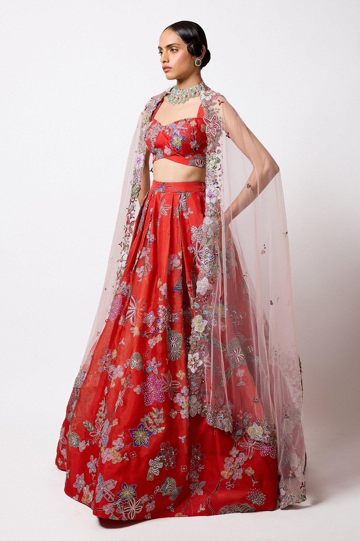 Ambrosia - Red Organza Pleated Lehenga