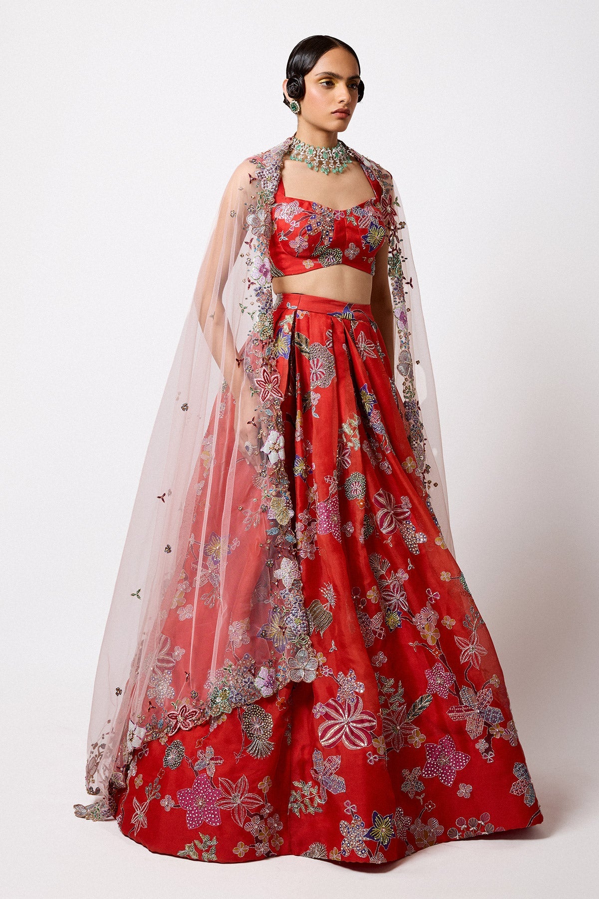 Ambrosia - Red Organza Pleated Lehenga
