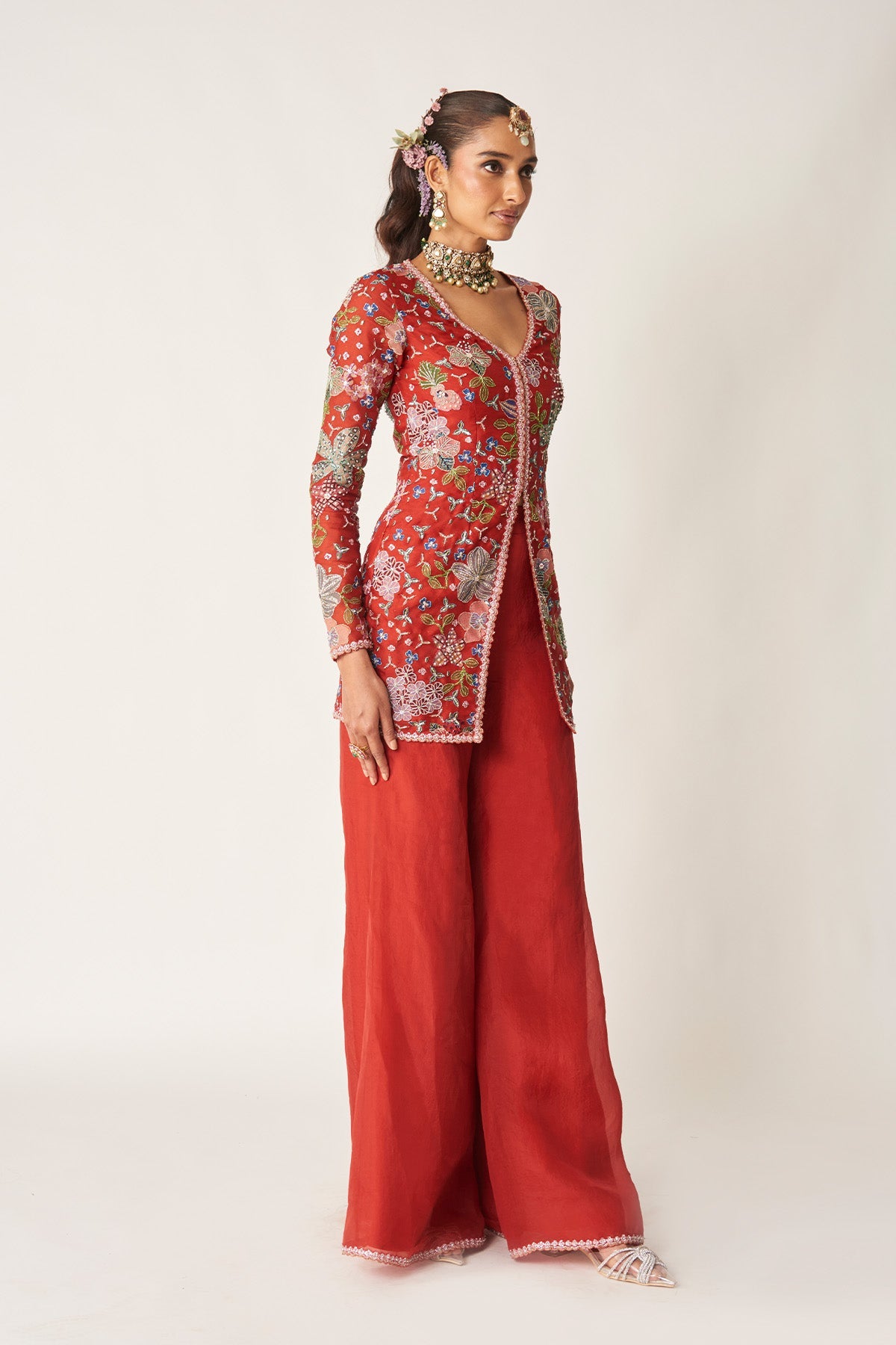 Sangrine - red organza short sharara