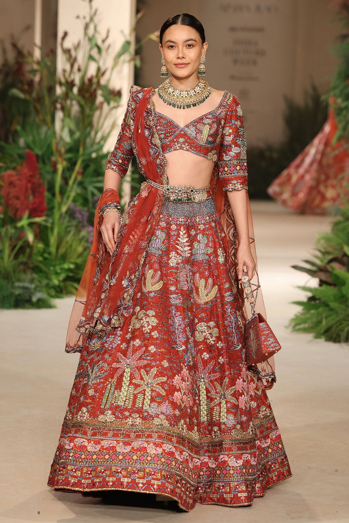 Rosina - rust raw silk Lehenga