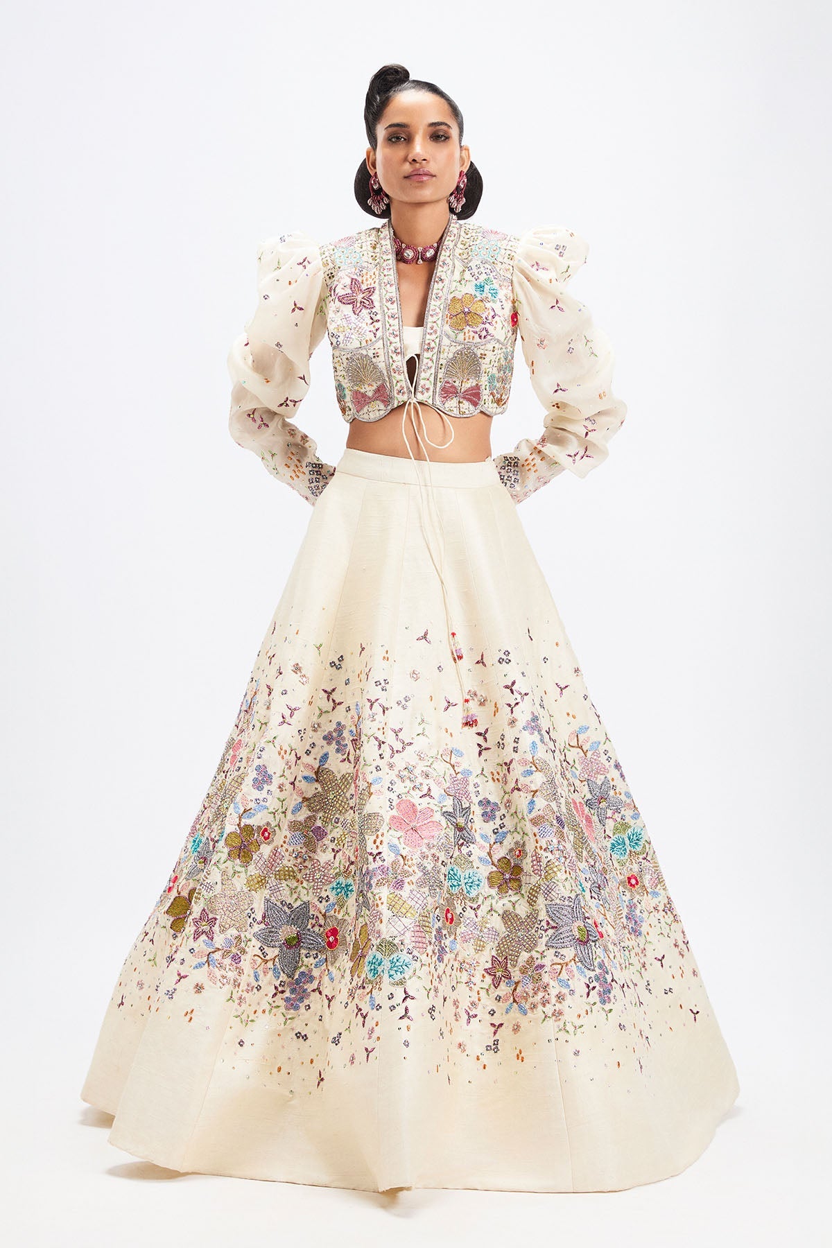 Ténébra - Shell Ivory Raw Silk Lehenga