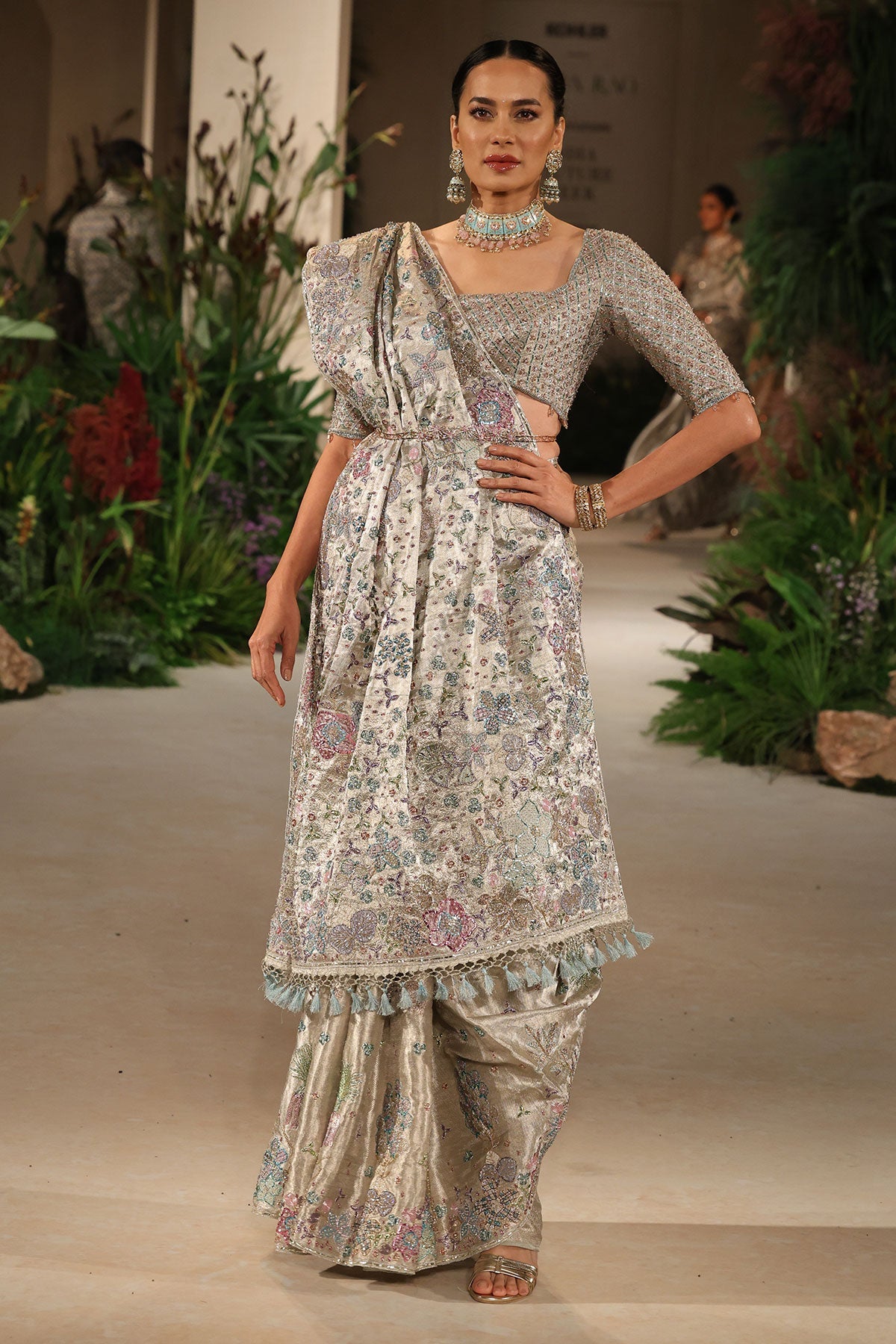 Lavendust - Silver Banarasi Tissue Brocade Saree