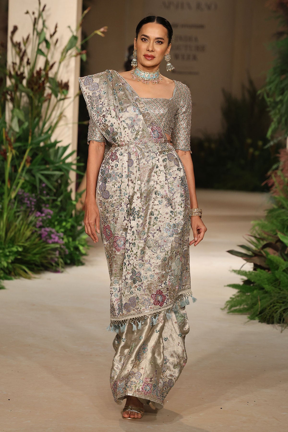 Lavendust - Silver Banarasi Tissue Brocade Saree