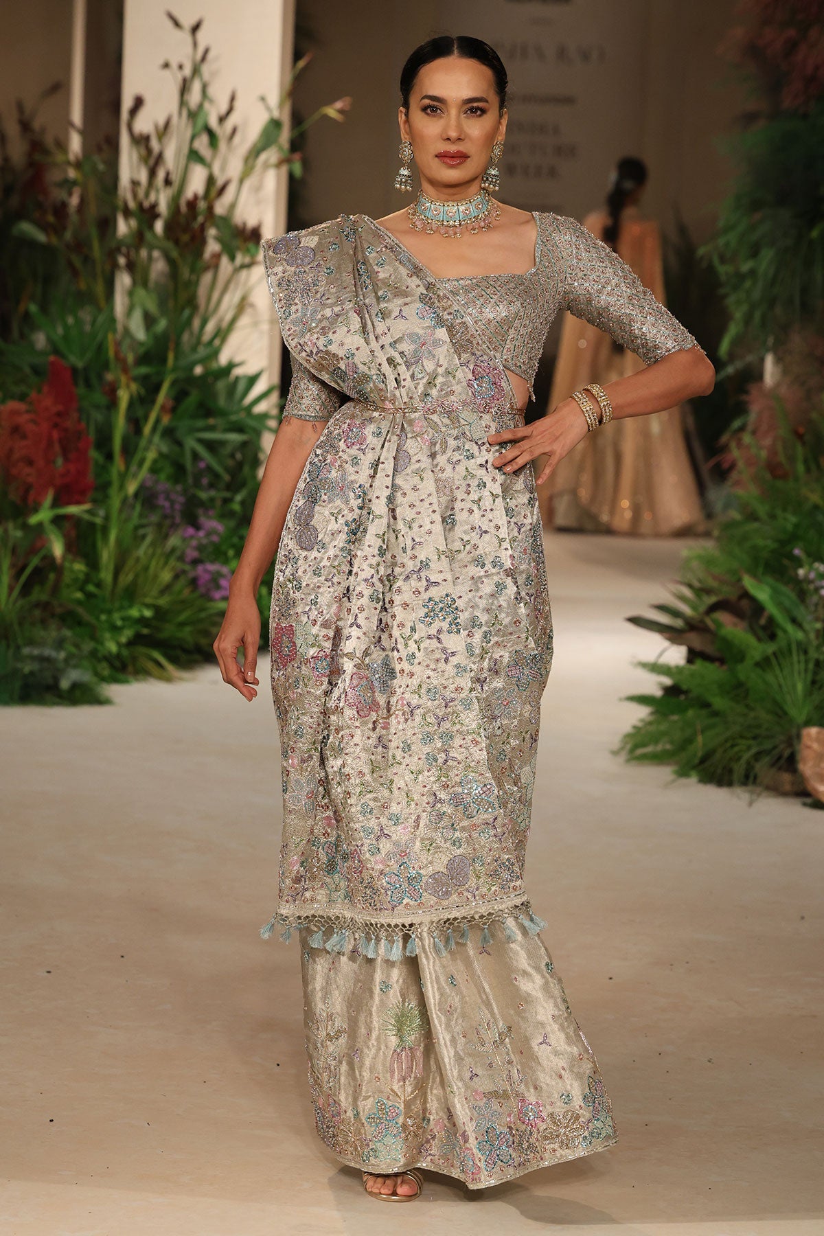 Lavendust - Silver Banarasi Tissue Brocade Saree