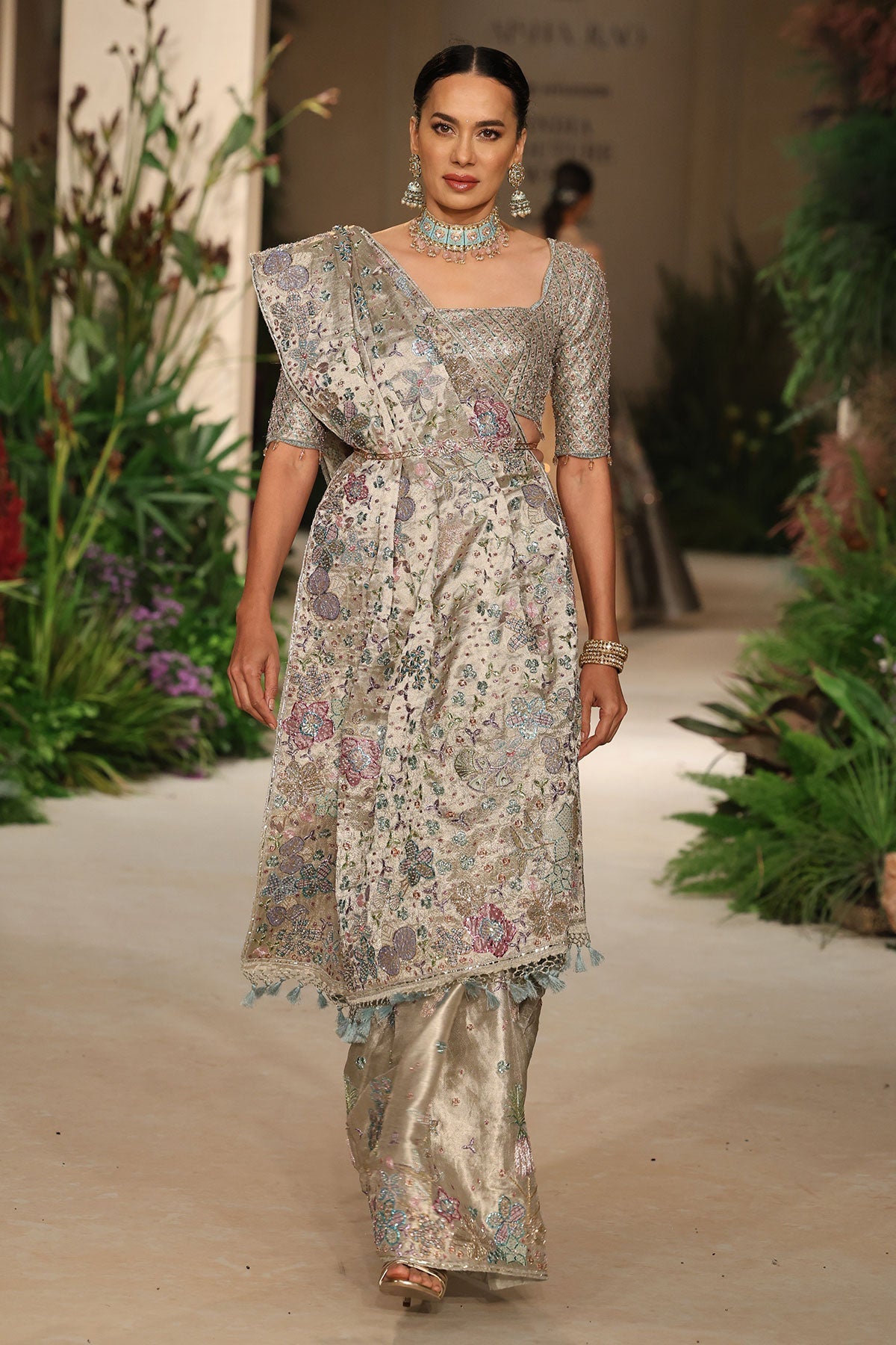 Lavendust - Silver Banarasi Tissue Brocade Saree