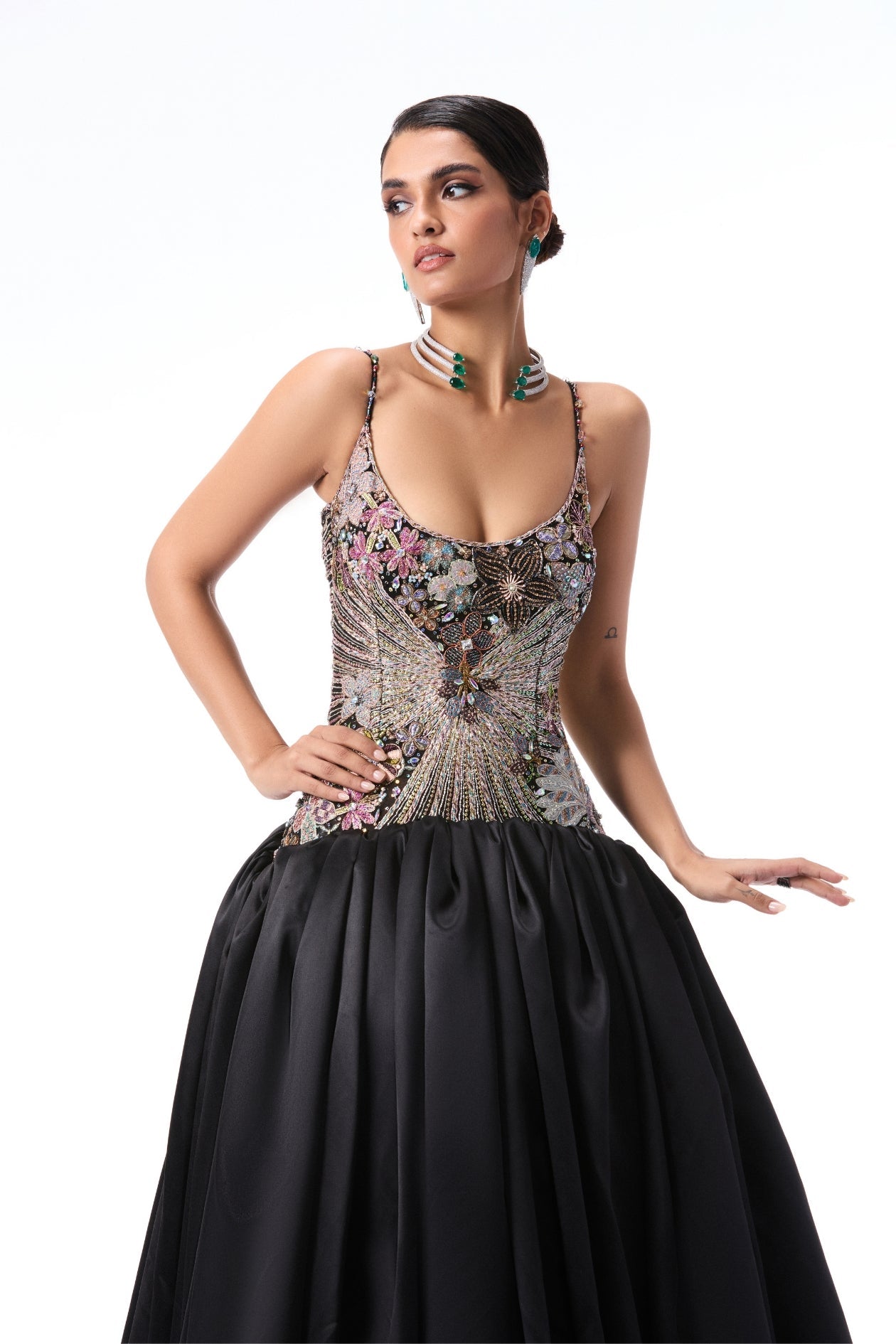 Sanya Malhotra In Sunflair - Black Taffeta Satin Gown