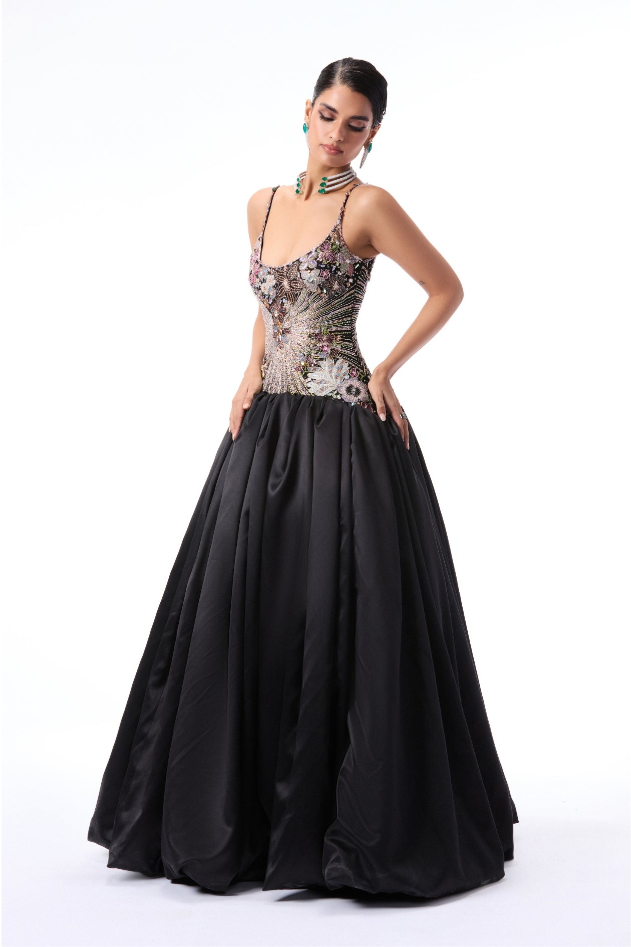 Sanya Malhotra In Sunflair - Black Taffeta Satin Gown