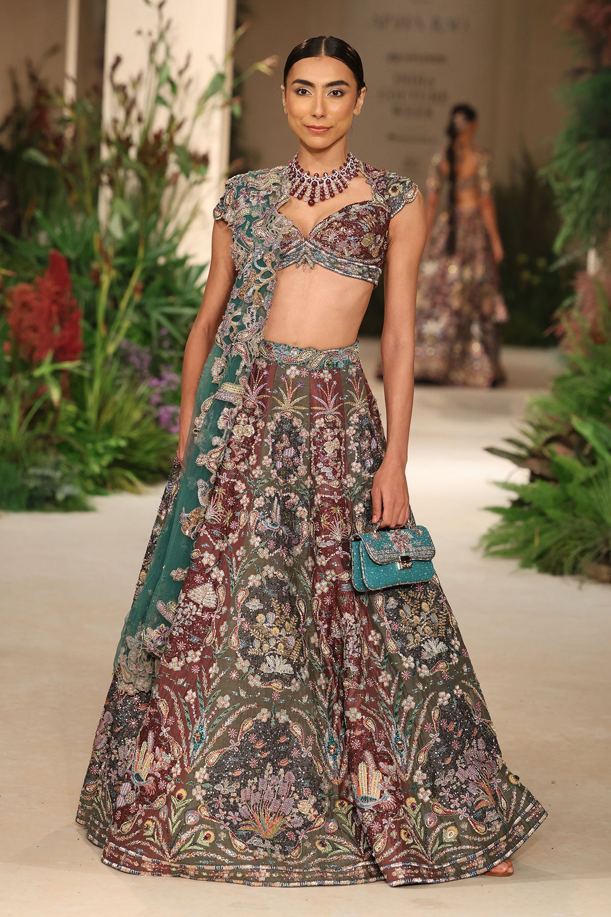 Heartvale - Teakberry gunmetal raw silk Lehenga