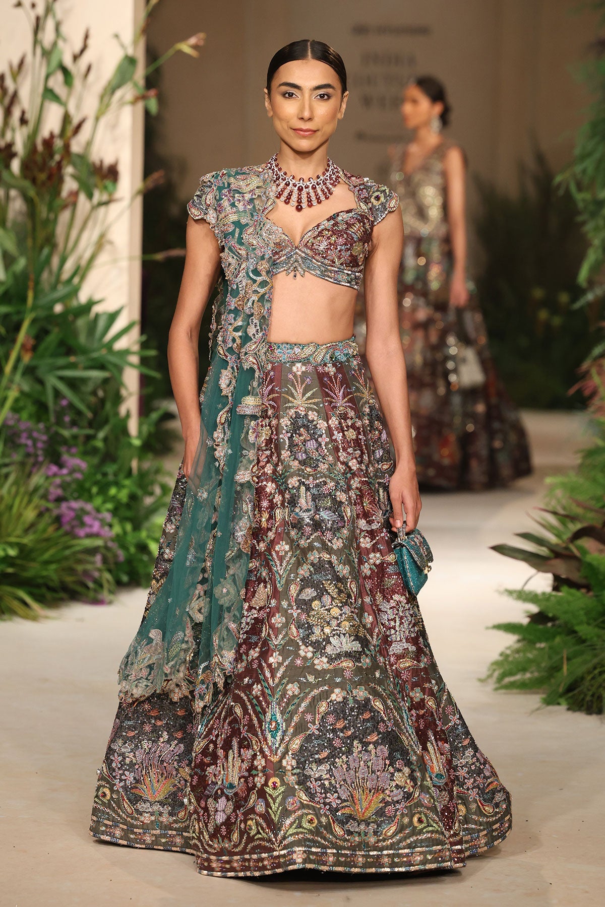 Heartvale - Teakberry gunmetal raw silk Lehenga