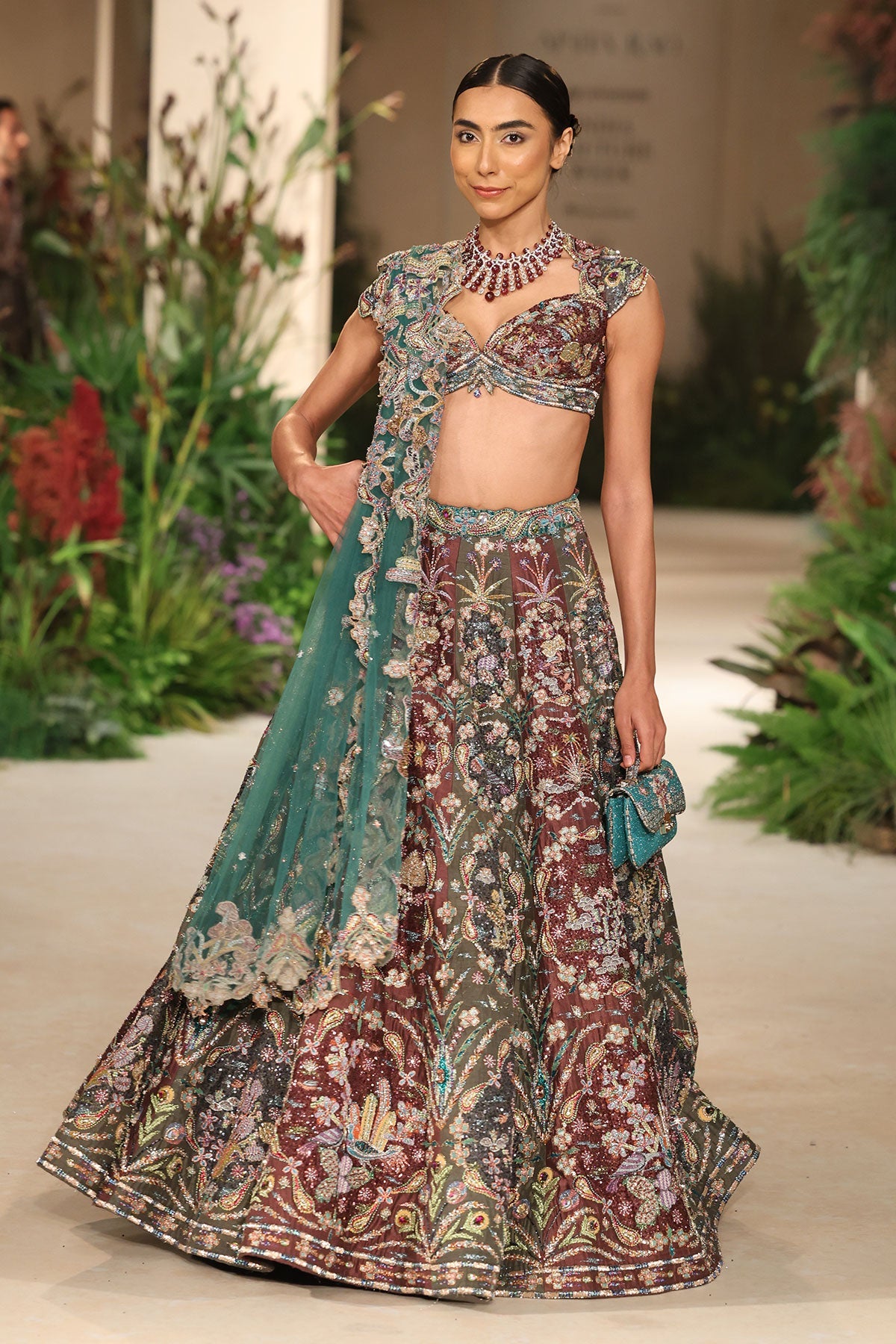 Heartvale - Teakberry gunmetal raw silk Lehenga