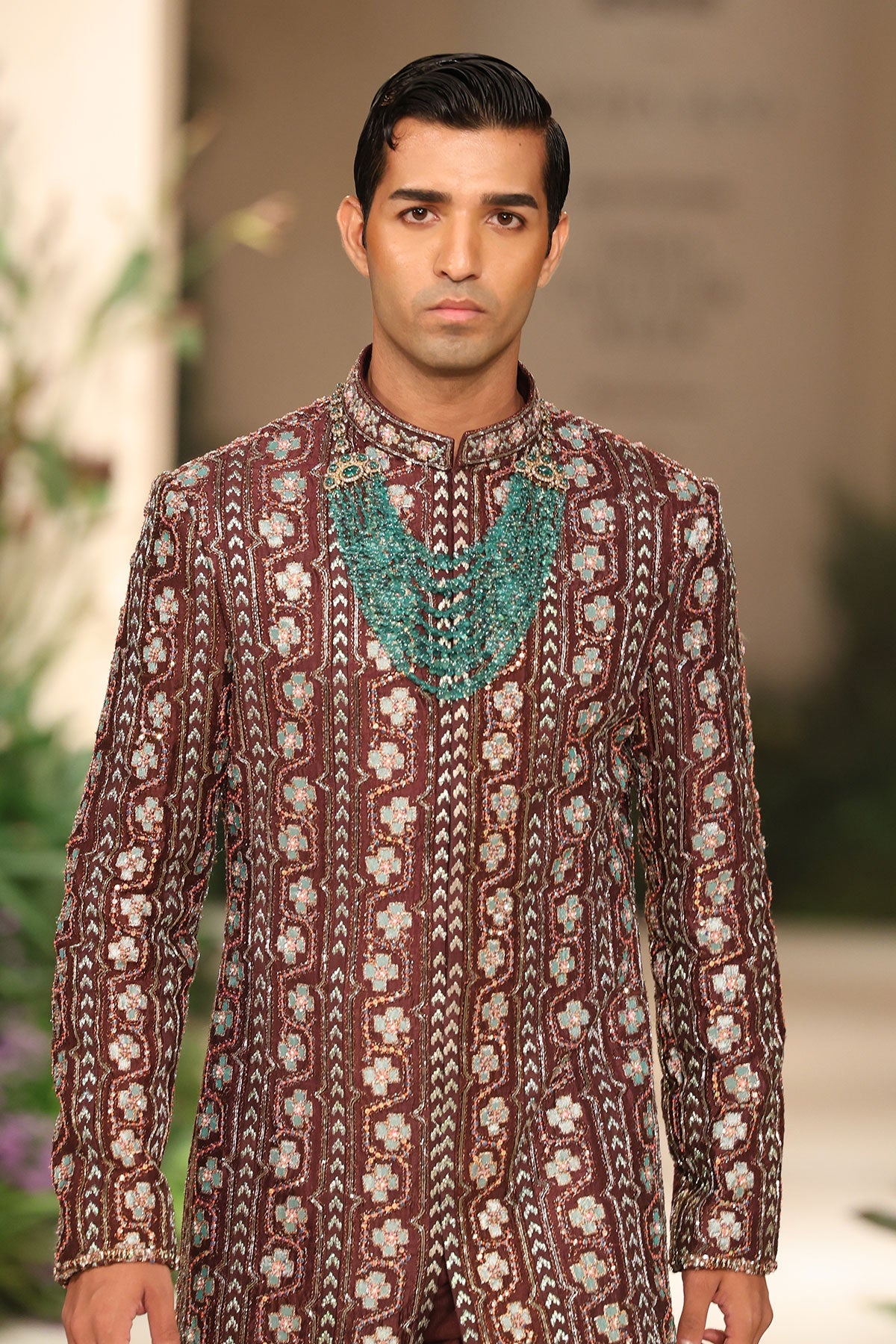 Aurashine - Teakberry Raw Silk Sherwani