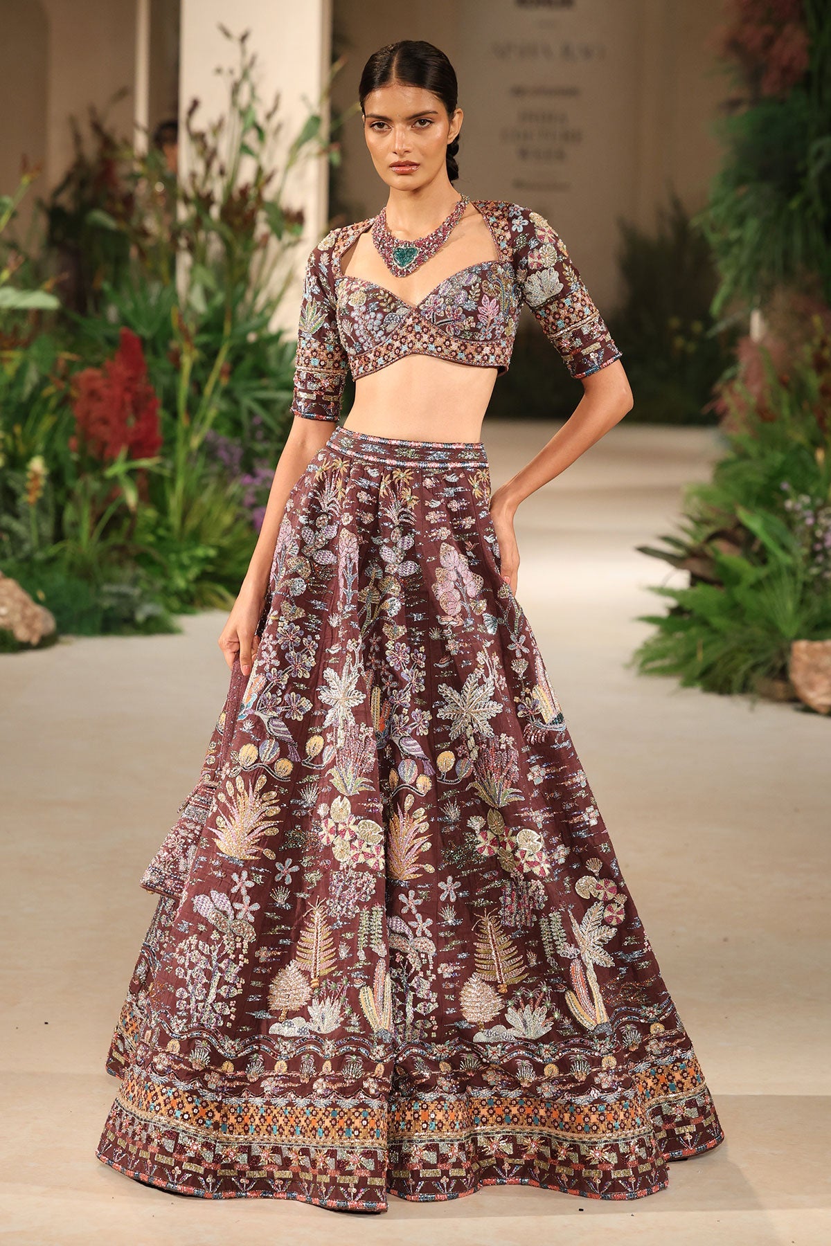 Twinkleheart - Teakberry Raw Silk Lehenga