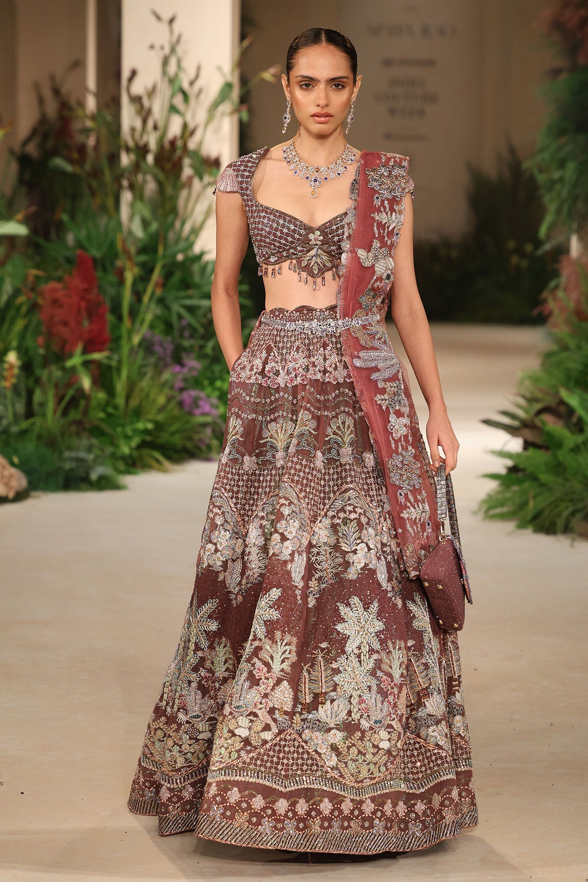 Radiance - Teakberry Tulle Lehenga