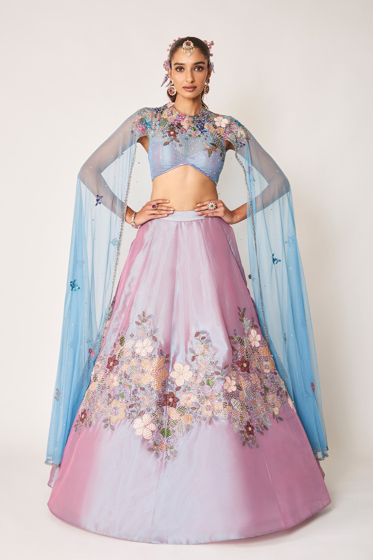 Aubépine - Wisteria Blue Tissue Lehenga