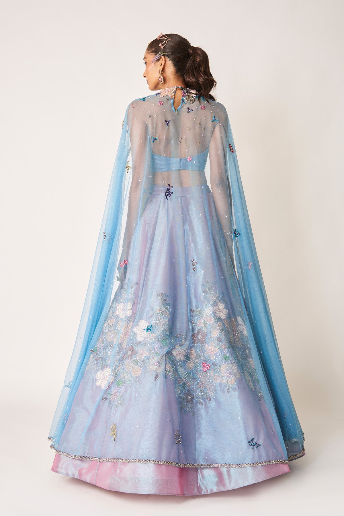 Aubépine - Wisteria Blue Tissue Lehenga