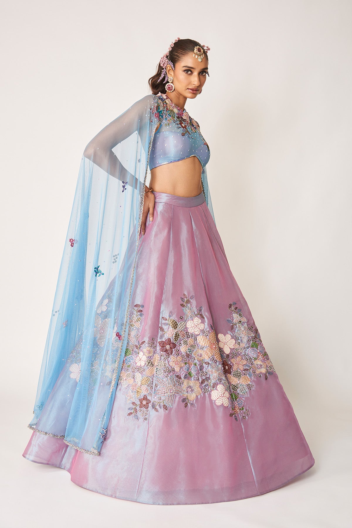 Aubépine - Wisteria Blue Tissue Lehenga