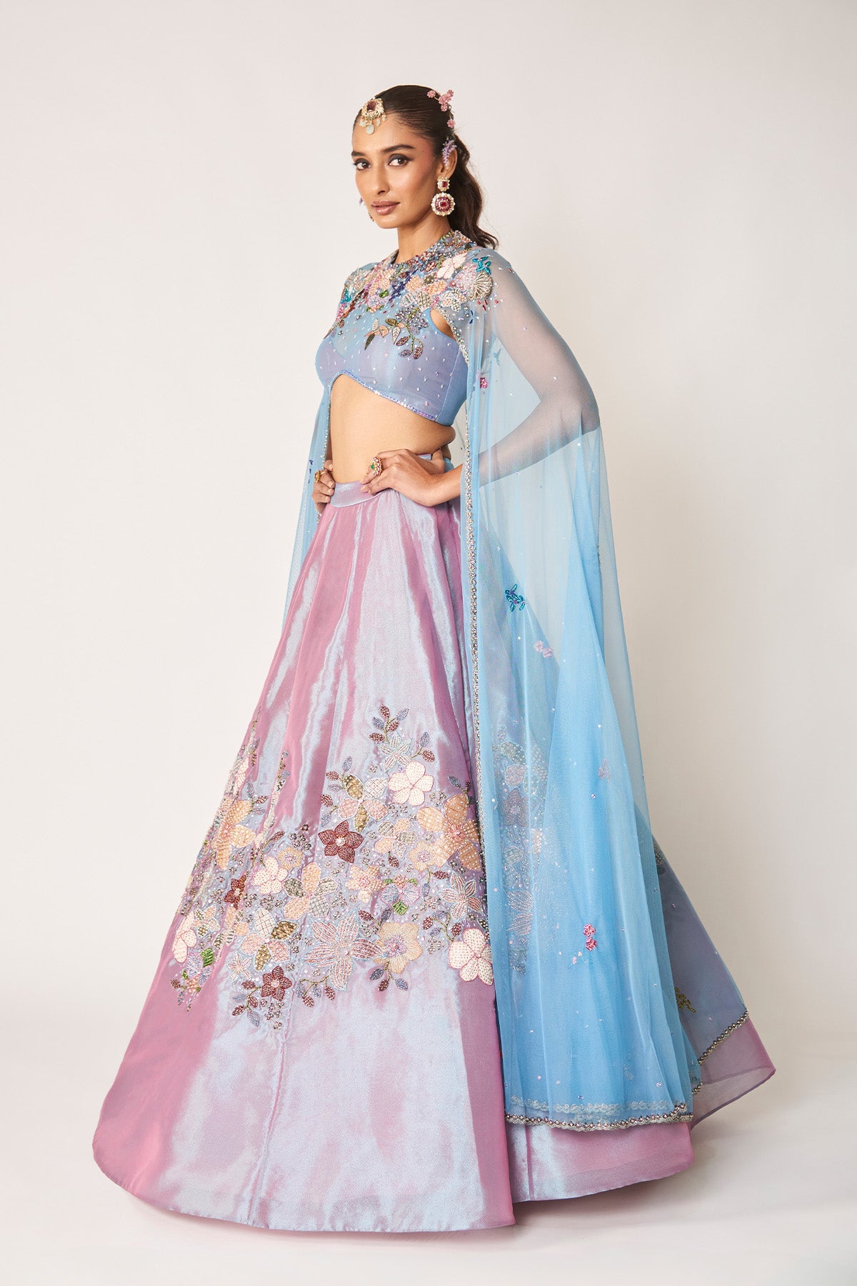 Aubépine - Wisteria Blue Tissue Lehenga