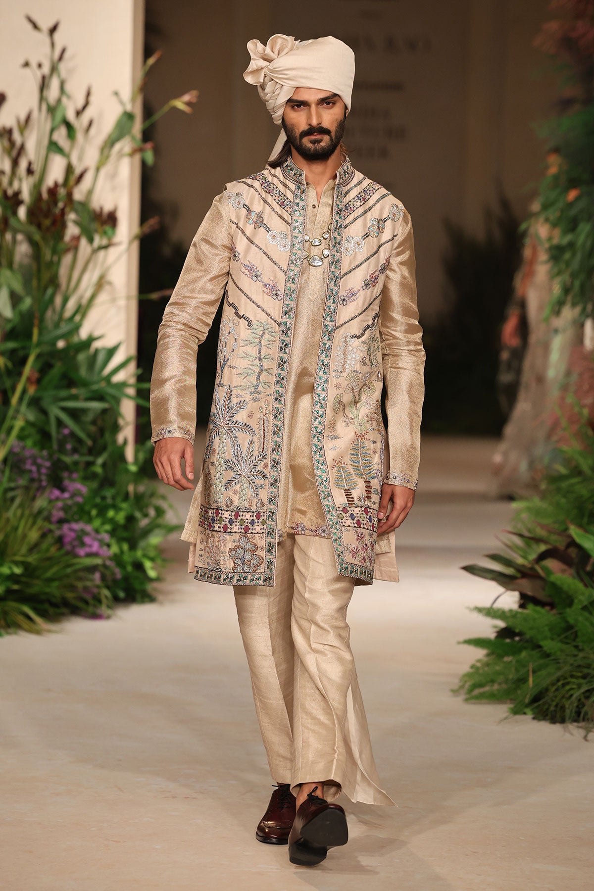 Sunchant - Light Gold Banarasi Tissue Brocade & Raw Silk Bundi
