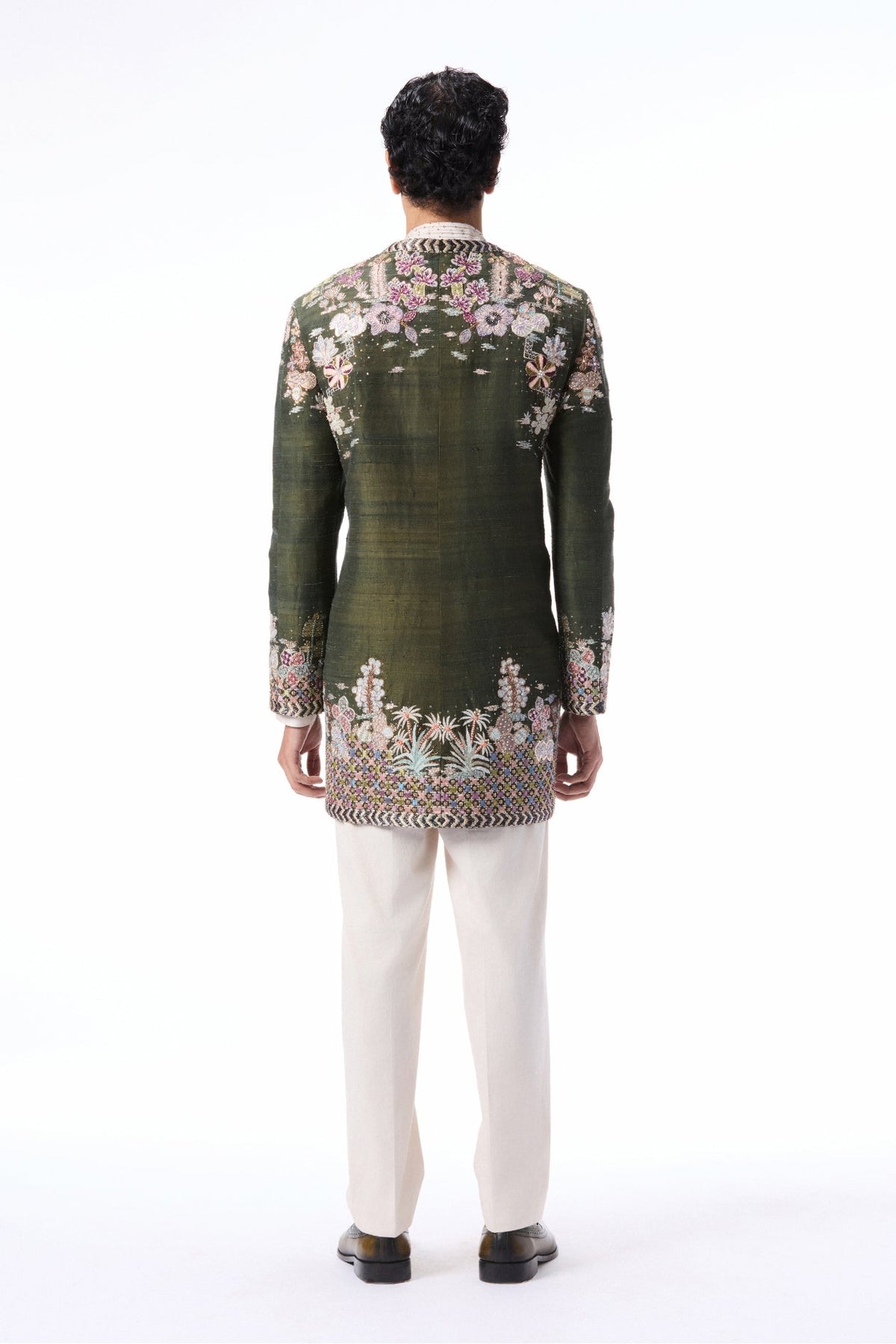 Cypres - Lush Green Raw Silk Open Jacket