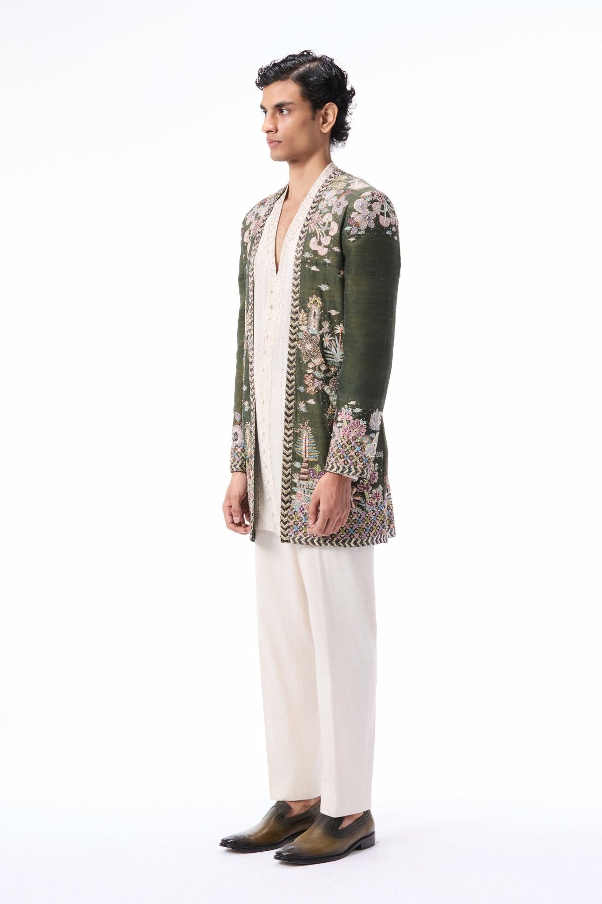 Cypres - Lush Green Raw Silk Open Jacket