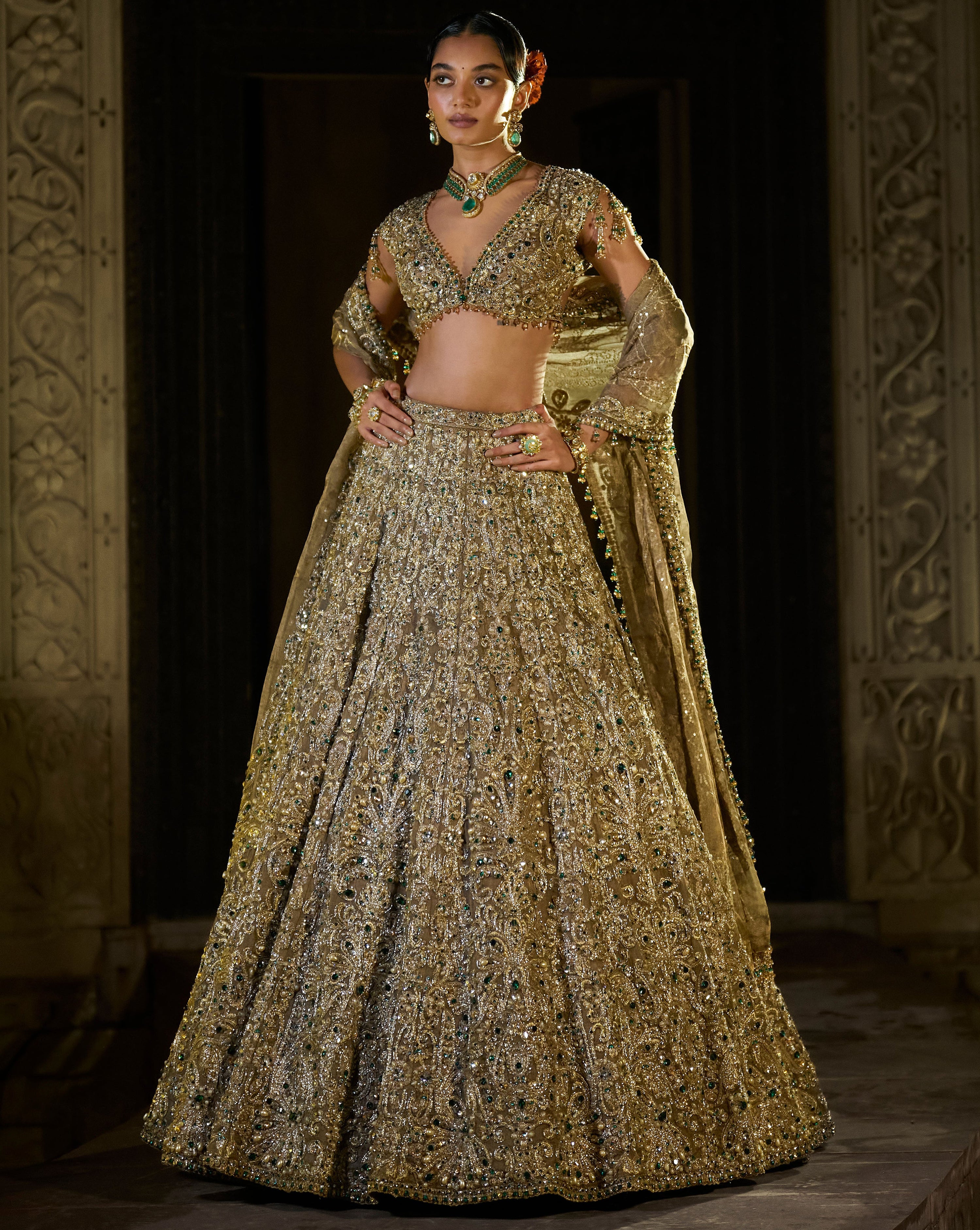 Antique Emerald Lehenga Set