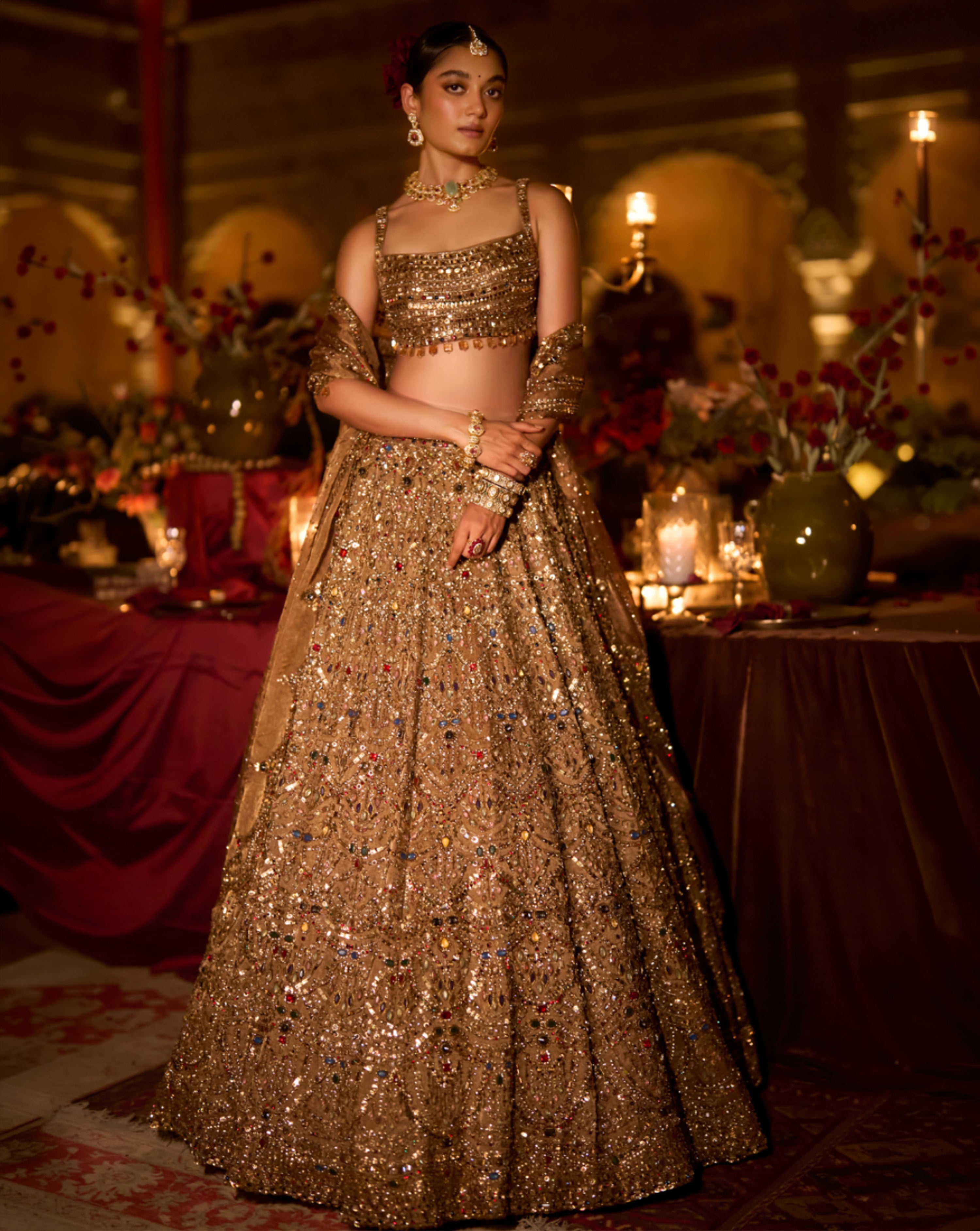 Antique Gold Scalloped Lehenga Set