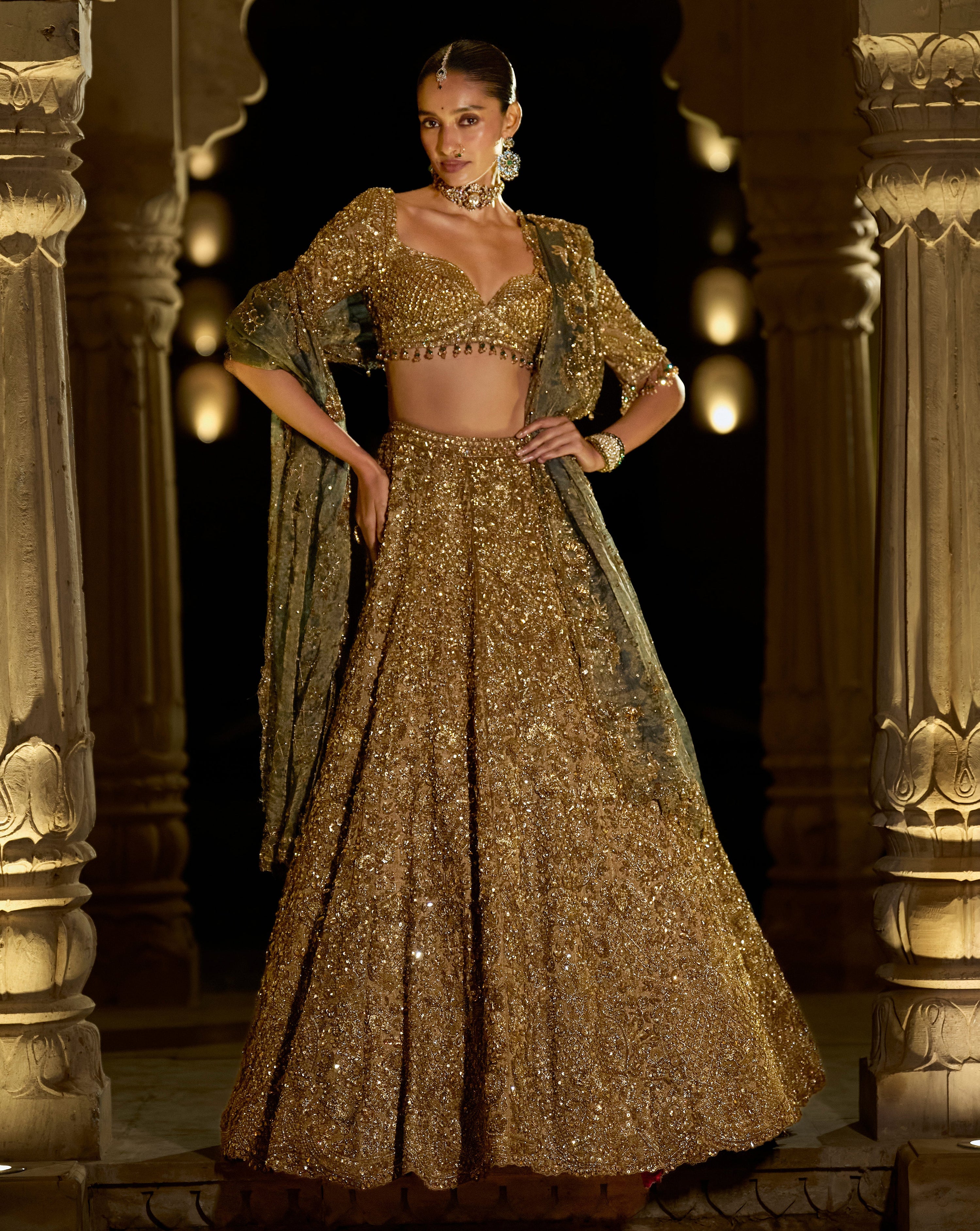Antique Gold Sequin Lehenga Set