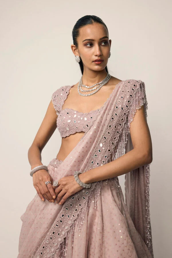 Ash Pink Sequins Embroidered Lehenga Set