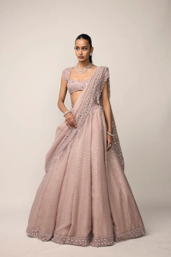 Ash Pink Sequins Embroidered Lehenga Set
