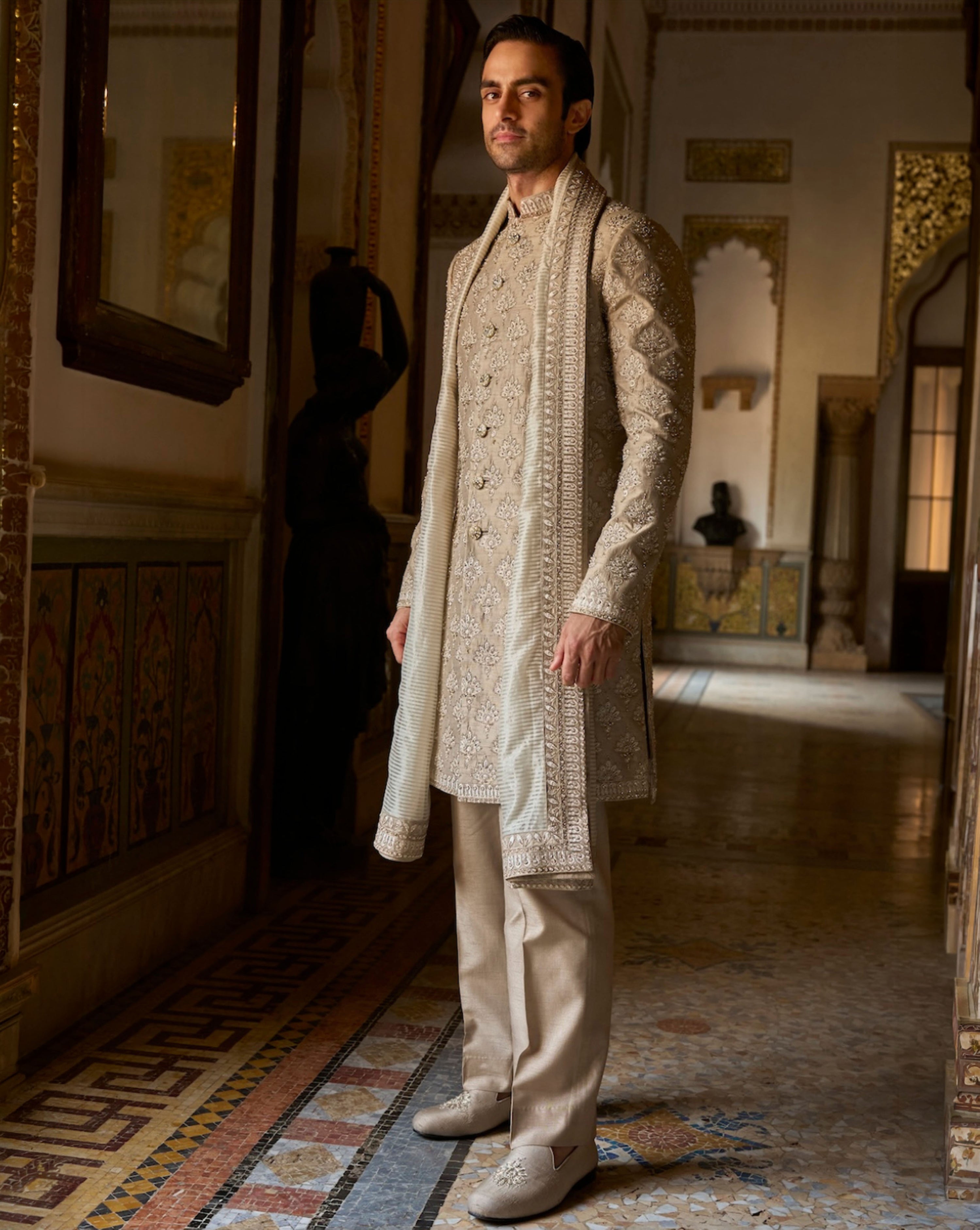 Ash Grey Sherwani Set